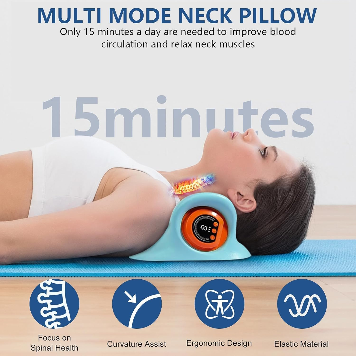 Neck Massager, Neck Stretcher and Shoulder Relaxer with Heat, Portable Cordless Shoulder Cervical Traction Device for Pain Relief Electric Massager Pillows (Blue) image number 2