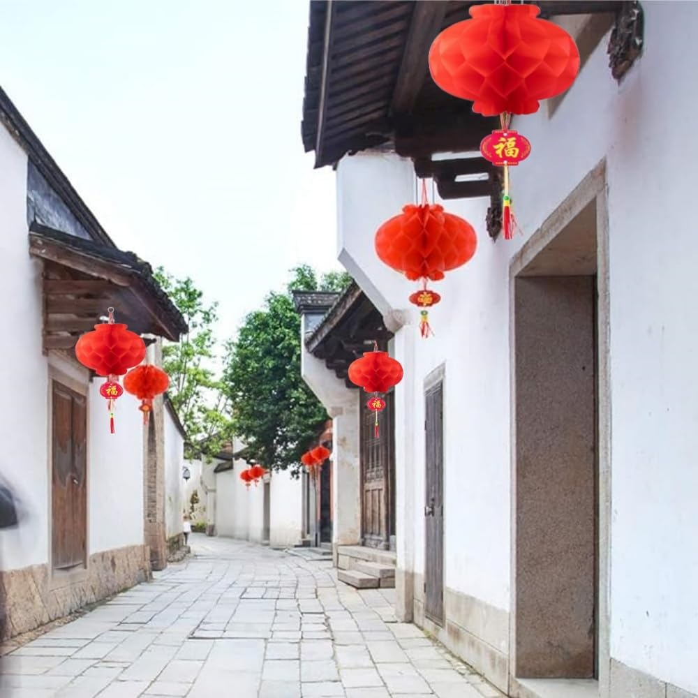 Lucky Red Chinese Lanterns, 20 Pack Honeycomb Balls Decoration Waterproof Plastic Paper Lantern Hanging Lanterns for Chinese Spring Festival Wedding Festive Decorations 10 Inch image number 4
