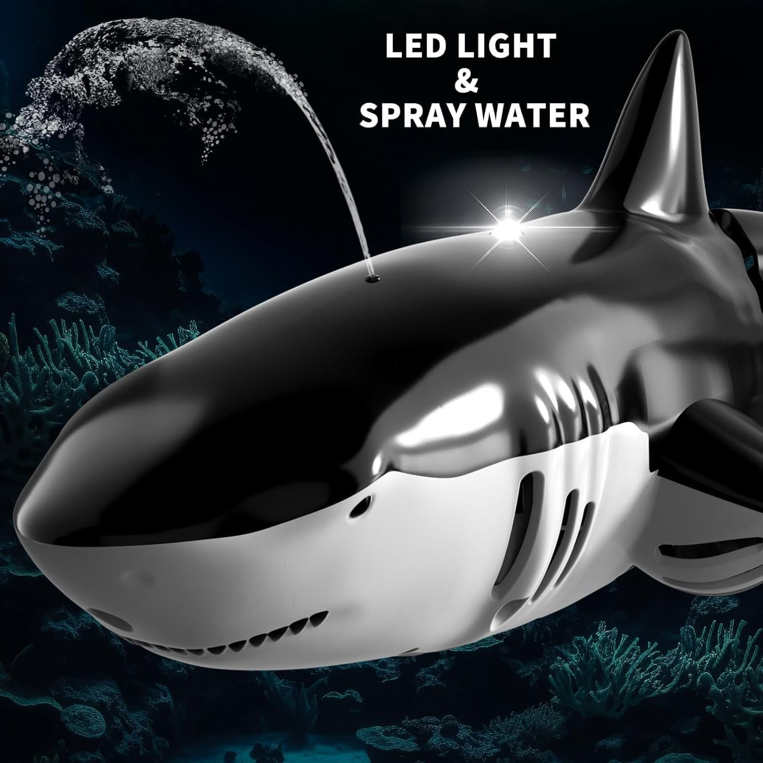 Remote Control Shark Toy, 1:18 High Simulation Scale Fish with Lights and Water Spray for Lakes, Bathrooms, Pools, Halloween, Christmas, Birthday Gifts Electric RC Boat for 6+ Years Old Children