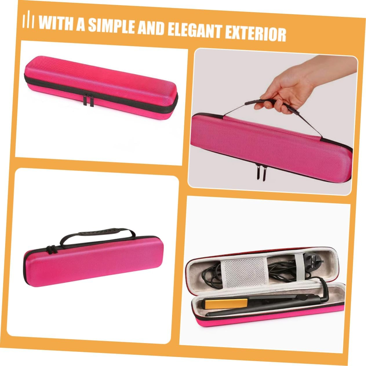 Stylish Pink Hard Case Organizer for Hair Tools Travel Storage Bag for Straighteners Curling Irons Lightweight Multifunctional Use for Hair Styling Accessories image number 4