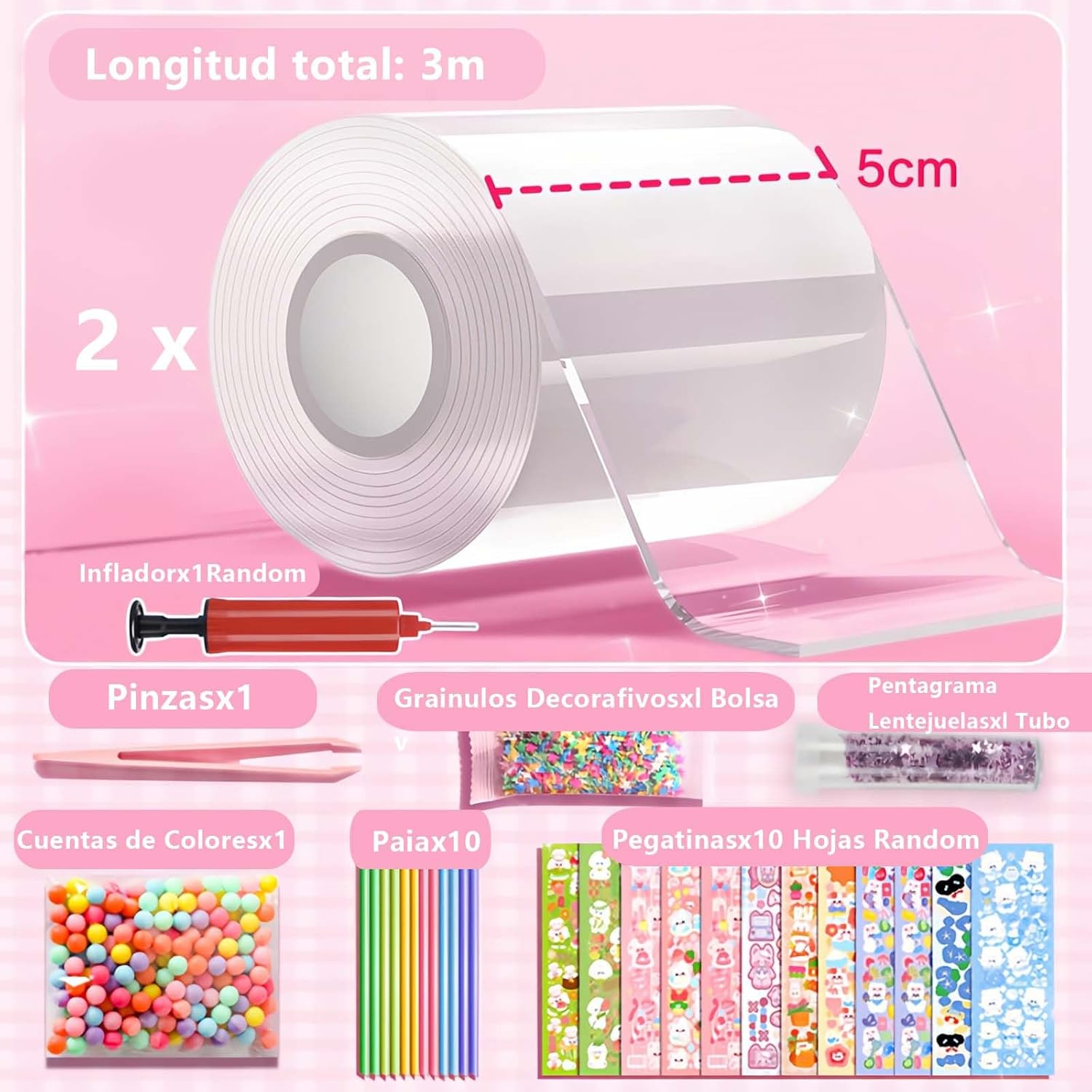 Nano Bubble Tape Kit,2 Roll Nano Tape Bubble,Double Sided Tape Elastic Nano Tape Bubble DIY Craft Kit for Girls, Boys, Kids Party Favors and Novelty Toys(White) image number 1