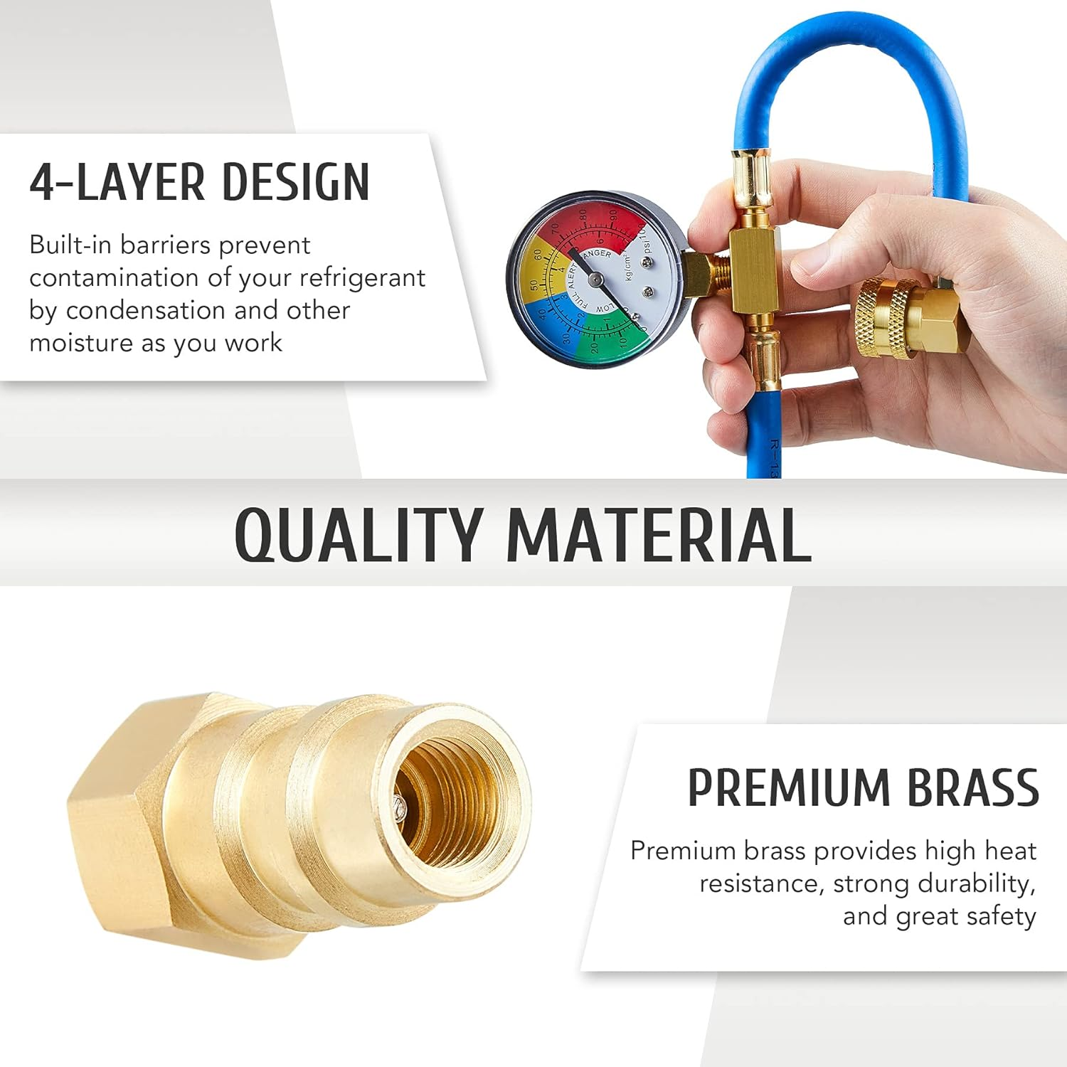 Orion Motor Tech AC Recharge Kit for R134A Systems, R134A AC Charge Kit with Hoses, Self Sealing Can Tap, and Quick Coupler, Auto AC Recharge with 4 Oil Testers and Retrofit Port image number 2