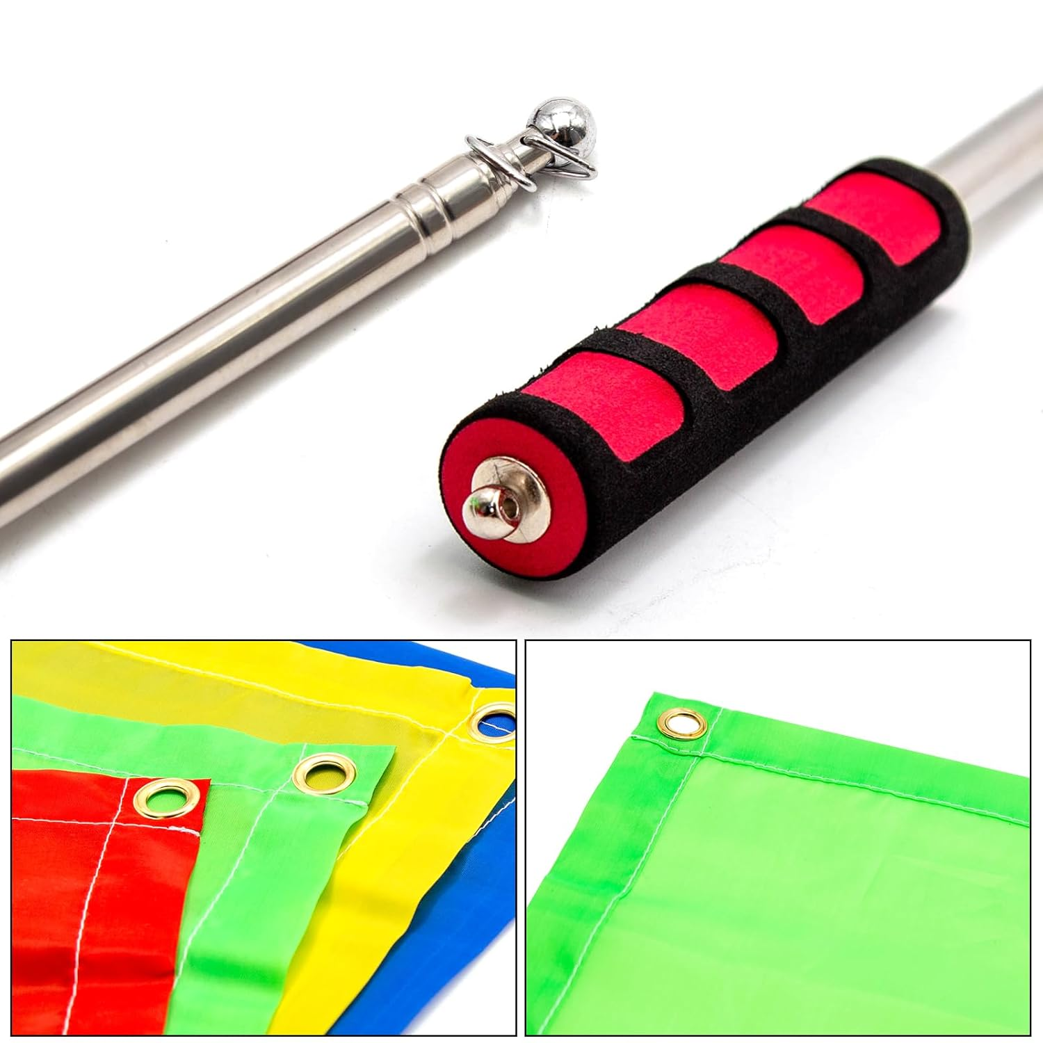 ZUDKSUY Horse Training Flag 2 Pcs 48Inch Telescopic Flagpoles and 4 Pcs 18Inch Equestrian Training Flags Portable Equestrian Nylon Training Flags image number 1