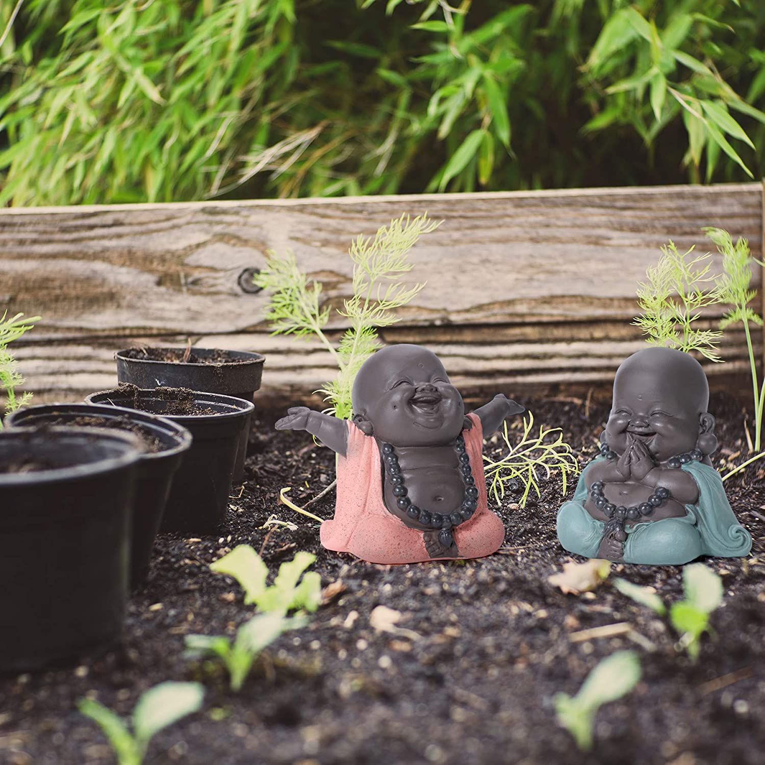 WGFKVAS Buddha Statue, Laughing Buddha Smiling Little Buddha Ceramic Buda Statue Little Monk Figurine, Baby Monk Figurine Cute Baby Buddha for Home Office Car Decors Gift Crafts and Arts (Red) image number 1