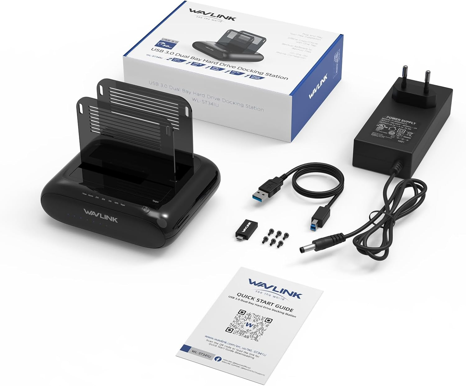 WAVLINK Dual Bay Hard Drive Docking Station - USB 3.0 to SATA I/II/III for 2.5" & 3.5" HDD/SSD with Fixed Bezel, Supports Offline Clone/Duplicator Function, Supports 2X20Tb with UASP 6Gbps - Black image number 6
