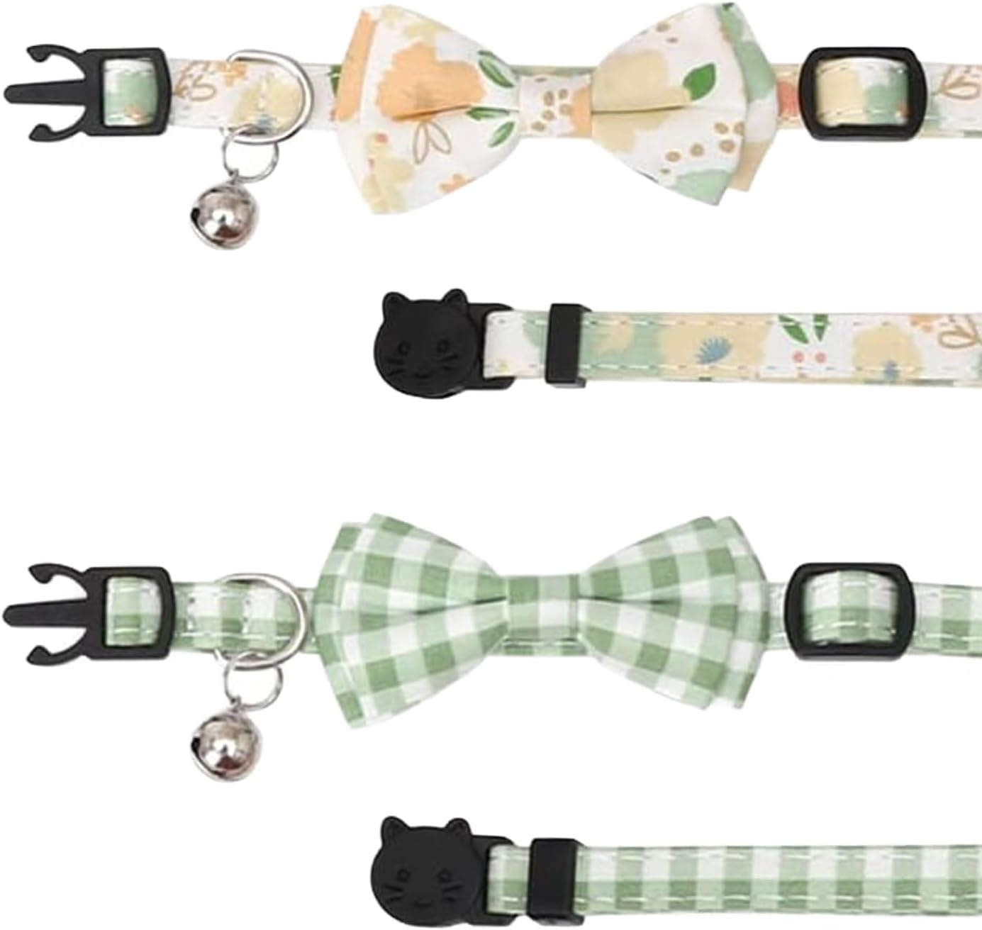 2 Cat Collar with Bell, Breakaway Safety Collar, Adjustable Cotton Fabric Cat Collar with Movable Bow Tie, Compatible with Small Dogs, Cute and Soft Design for Cats - CRFY - Green image number 4