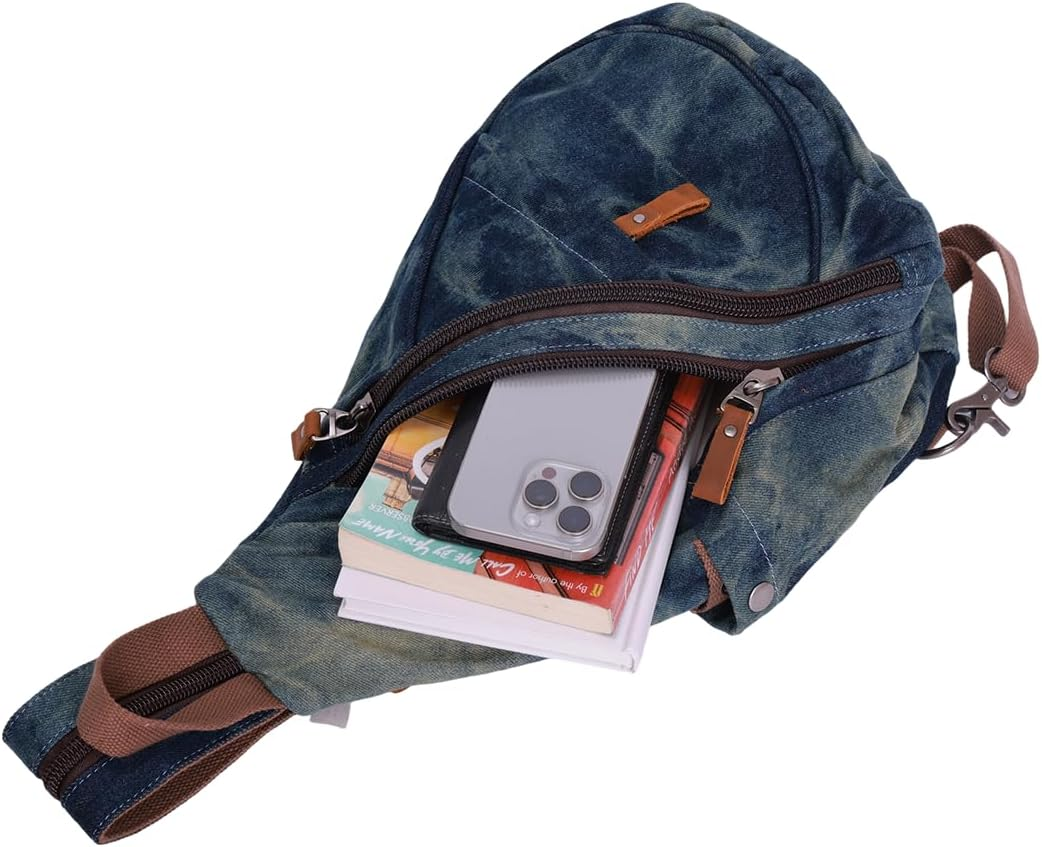 NECTAR YUNBURST Denim Blue & Yellow Canvas Leather Multi-Function Pack - Crossbody Backpack/Shoulder Casual Daypack/Rucksack for Cycling Hiking Travel | Water-Resistant | 40X28X16Cm Unisex image number 4