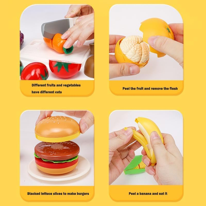 Fohouse Play Food Toy Set for Kids Kitchen - Shopping Basket with Cutting Fruit & Vegetables Accessories, Pretend Food Kitchen Toys Accessories, Pretend Food Toys for Toddlers Boys Girls Gift image number 2