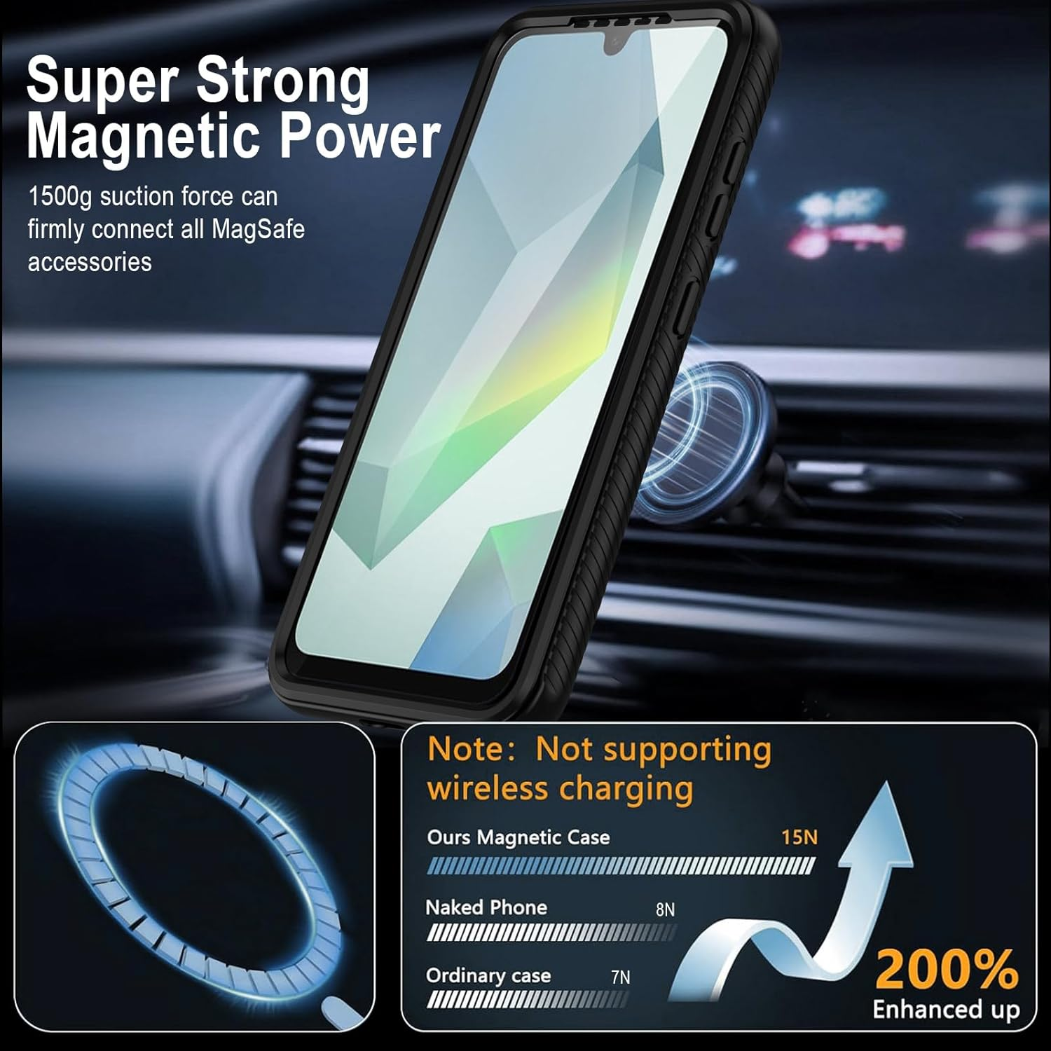 XTCASE Case for Samsung Galaxy A17 / A26 / A16 Magnetic Compatible with Magsafe, 360 Degree Full Body Protective Case with Built-In Screen Protector, Black image number 4