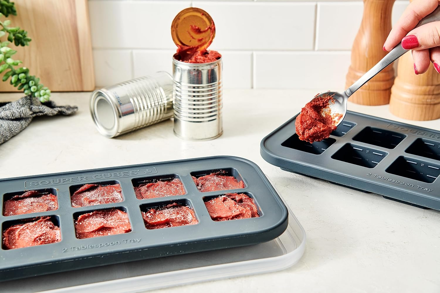 Souper Cubes 2 Tbsp Silicone Freezer Tray with Lid - Easy Meal Prep Container and Kitchen Storage Solution - Silicone Mold for Soup and Food Storage - Charcoal &ndash; 2-Pack image number 4
