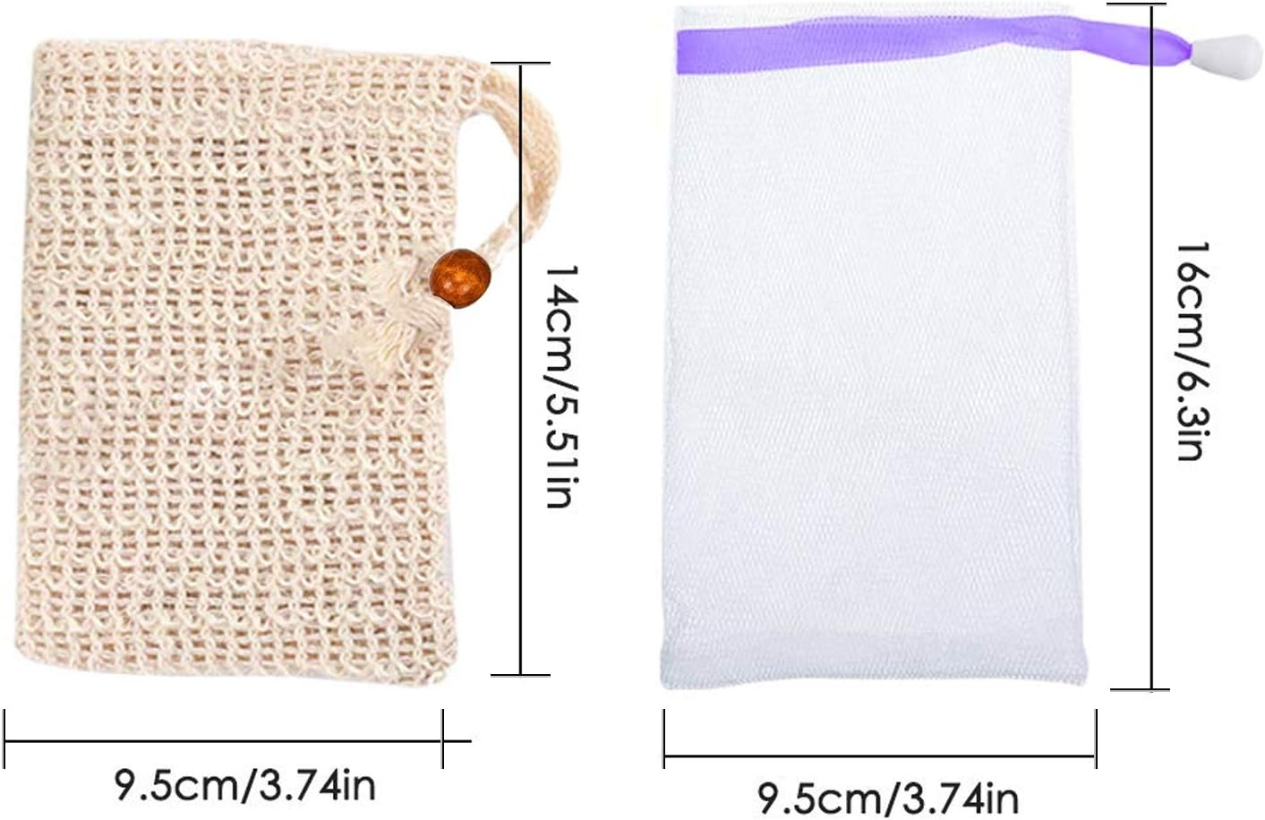 Soap Bag Set, Sisal Soap Bag and Exfoliating Soap Bags Mesh Net Natural Soap Saver Bag with Pouch Holder for Facial Body Cleansing & Foaming Shower Bath (Color Random)