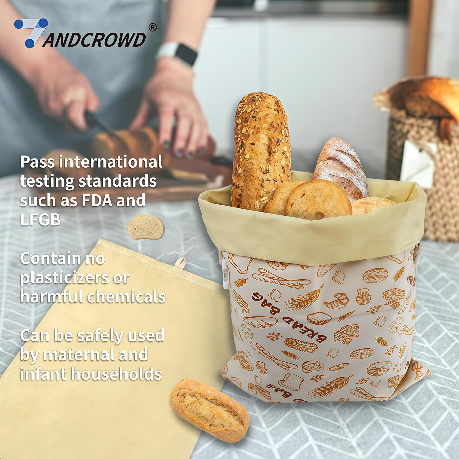 Beeswax Bread Bag Suitable for Food Preservation,Baking Storage and Outdoor Picnics.Beeswax Lined,Reusable Cotton Cloth Bag Forhomemade Bread,Freezer Storage Bag,Fresh Keeping,2 Pack. image number 5