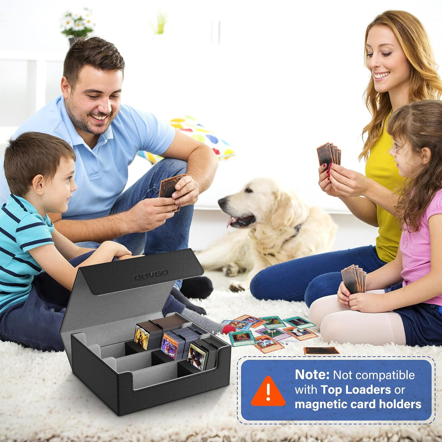 QUVGO Trading Card Storage Box for 1800+ Cards, Durable PU Leather with Strong Magnetic Closure, Fits MTG, Yu-Gi-Oh, Sports Cards, Includes 10 Dividers and 3 Foam Stoppers, Black & Gray image number 1