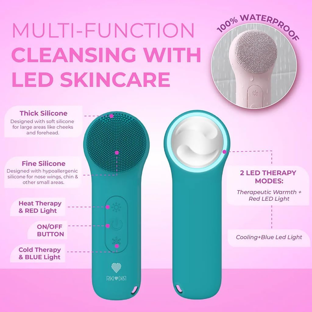 Electric Silicone Face Scrubber - 2-In-1 Facial Rotating Vibrating Exfoliating Brush - Waterproof & Portable, Rechargeable, for Cleaning, Exfoliation, Massage, Suitable for Men & Women (White) - Green image number 6