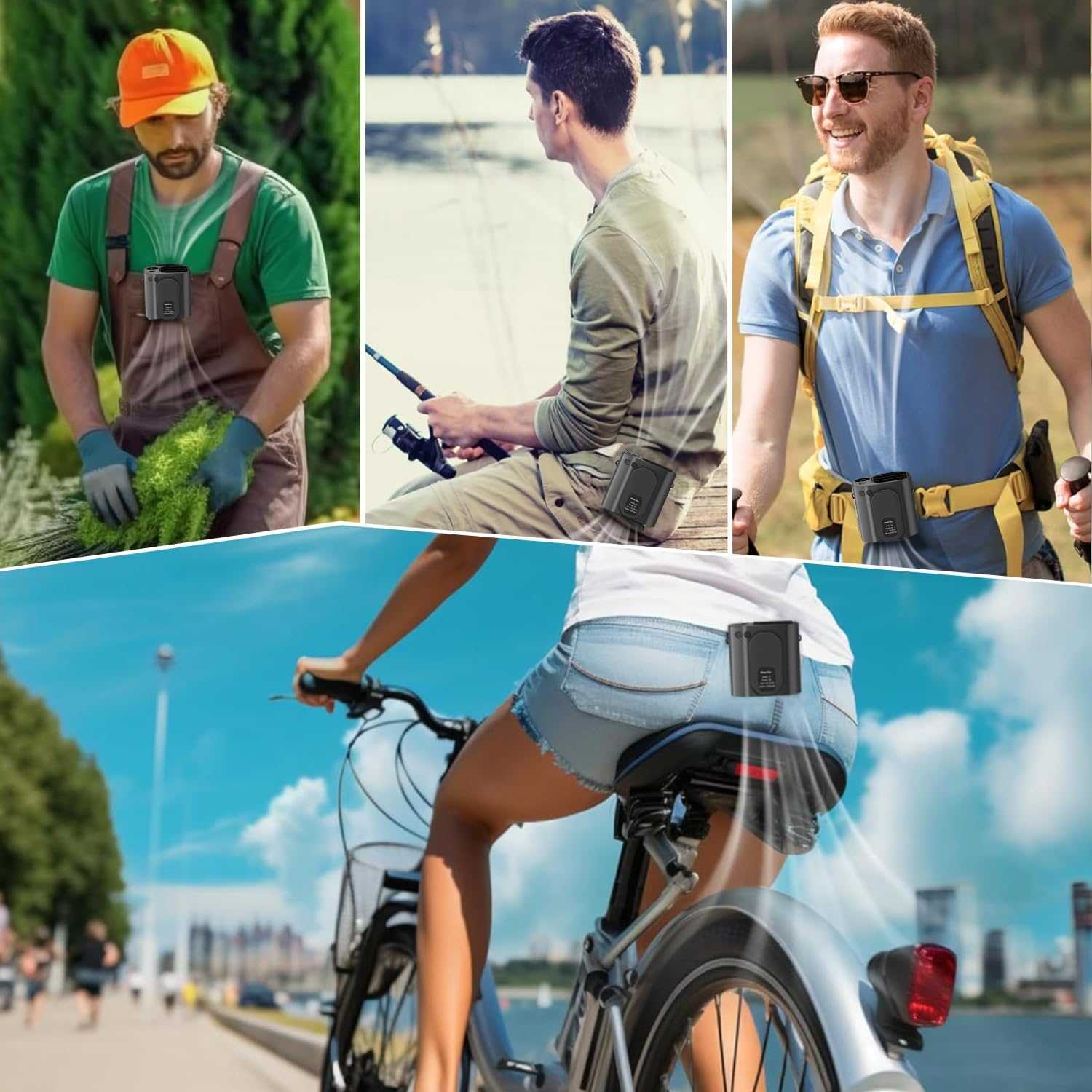 Portable Fan, Hands-Free Hanging Neck Fan Rechargeable 3 Speeds 16000RPM Strong Airflow Portable Waist Fan Clip on Wearable Belt 24H Working Time for Travel, Camping, Outdoor, Jobsite, Farms image number 4