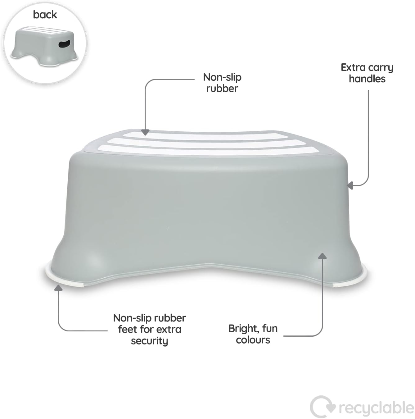 My Little Step Stool - Grey Pastel Step Stool for Toddlers, Anti-Slip Toilet Training Step for Kids to Reach the Toilet and Sink