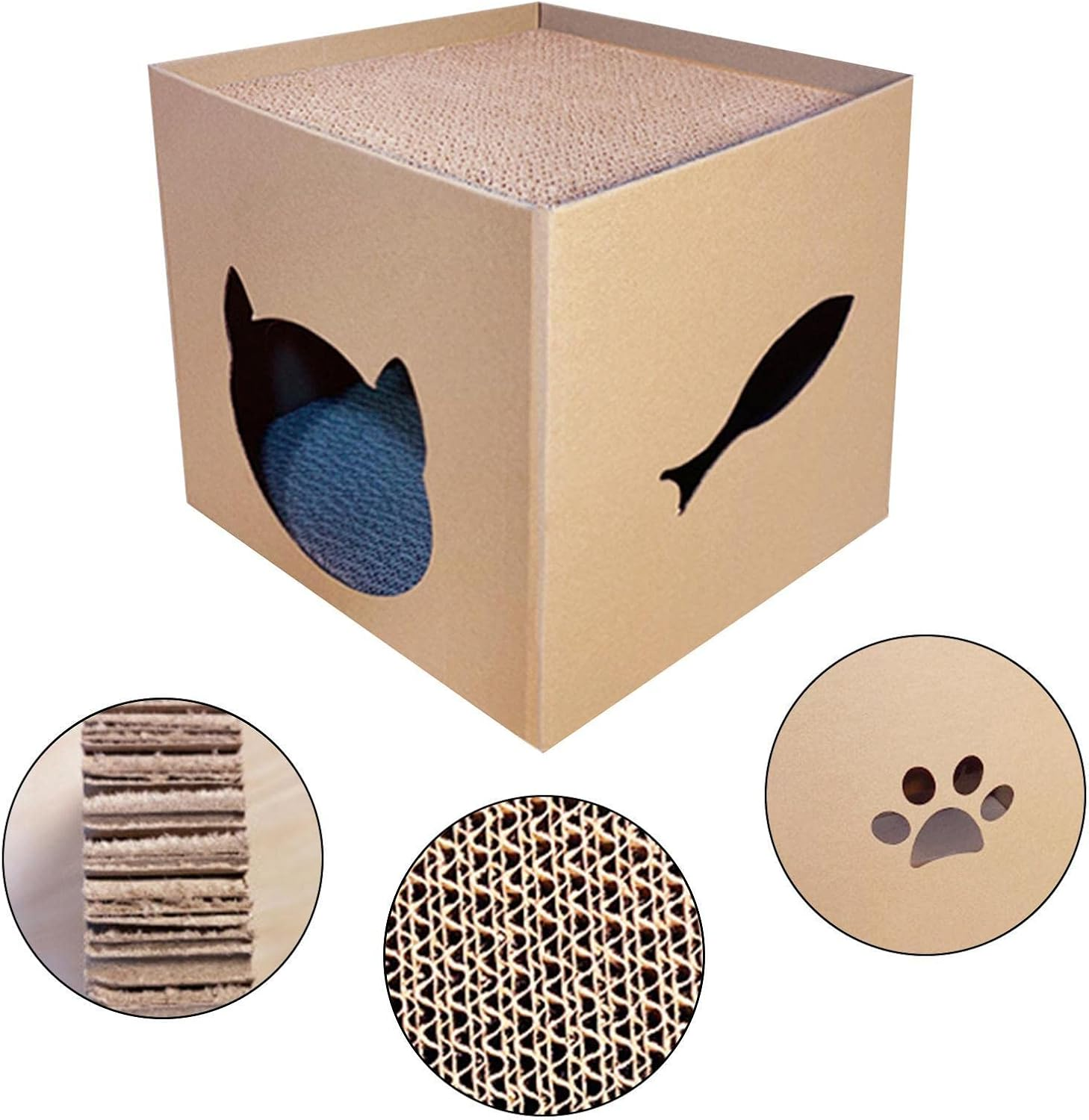 Cardboard Cat House - Indoor Cats Scratching House,Cat House with Scratching Pad, Cat Scratching House, Scratcher Box, Cat House for Sleeping image number 2