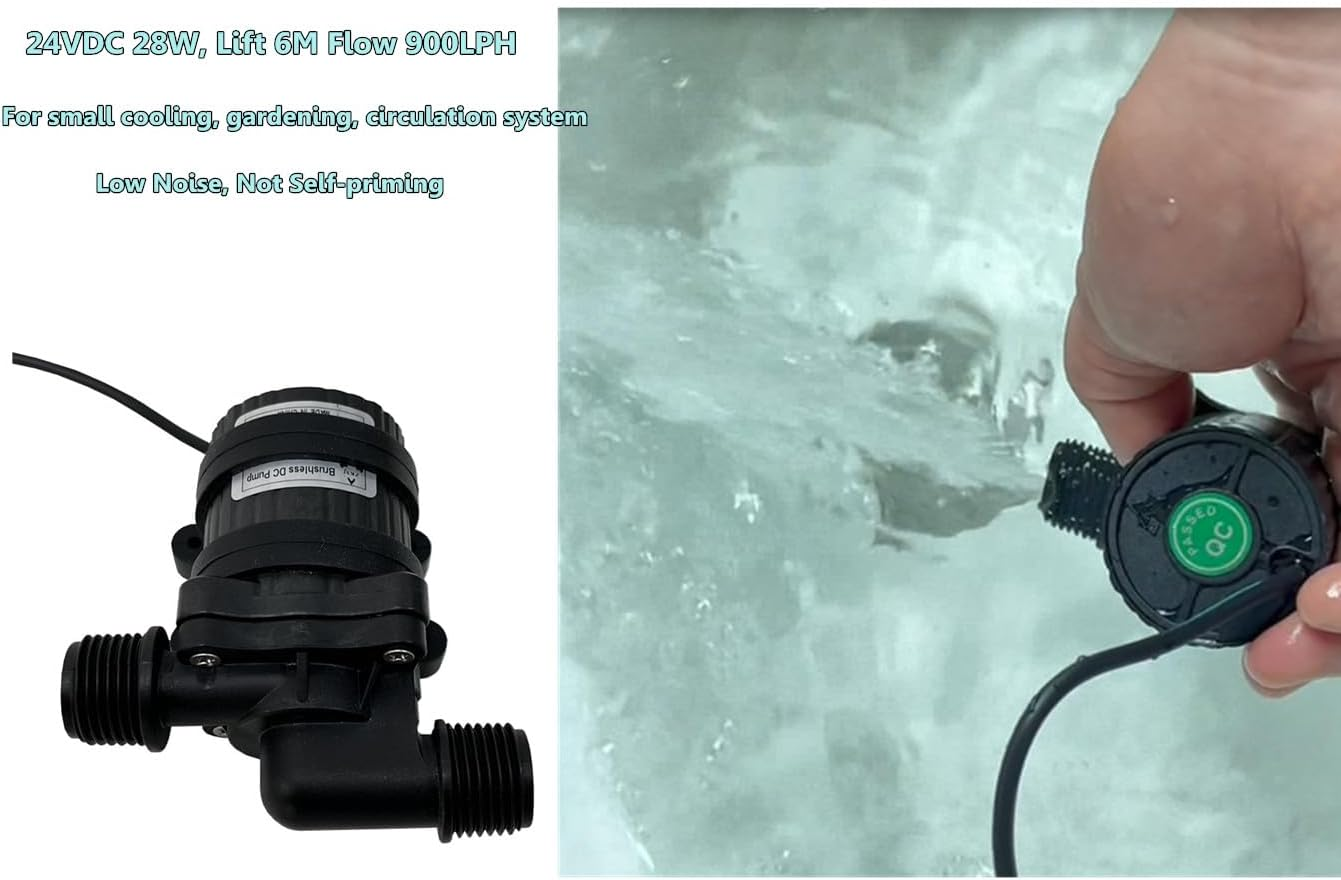 SHYSKY DC40C-2460 Micro Brushless DC Water Pump 24V 28W, 6M 900LPH, Waterproof, 1/2 Inch Threaded Ports, Safe Low Noise Stable Long-Term Work, Submersible or Land Use, for Small Cooling, Gardening image number 6