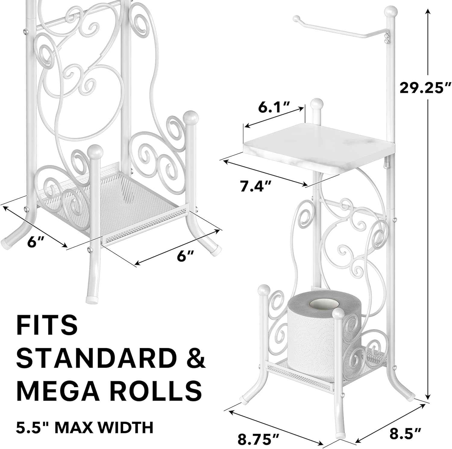Simple Houseware English Style Bathroom Toilet Roll Holder Stand, White image number 4