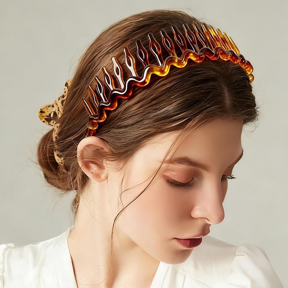 6 Pcs Zig Zag Headband,Headband with Teeth,Non Slip Plastic Headbands,Wavy Teeth Zigzag Headbands Fashion Effortless Hairband Hair Accessories for Women Men Teen Girls image number 3