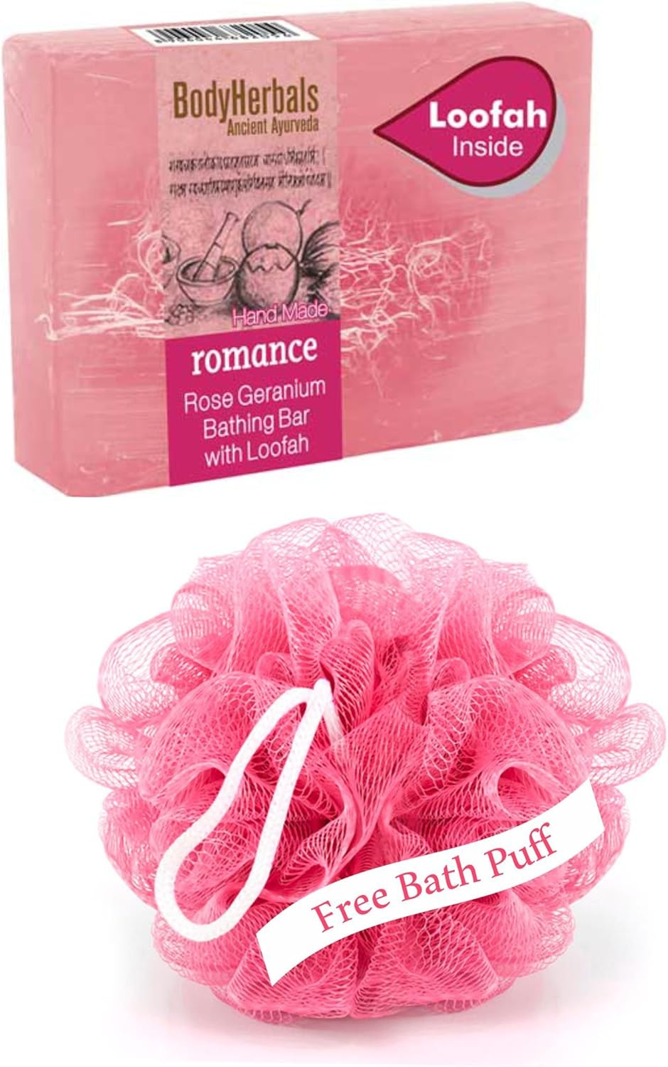 Bodyherbals Romance Soap, Hand Made Rose Geranium Bathing Bar with Natural Loofah (100 Grams), Beauty, Bath & Shower,Soaps. image number 1