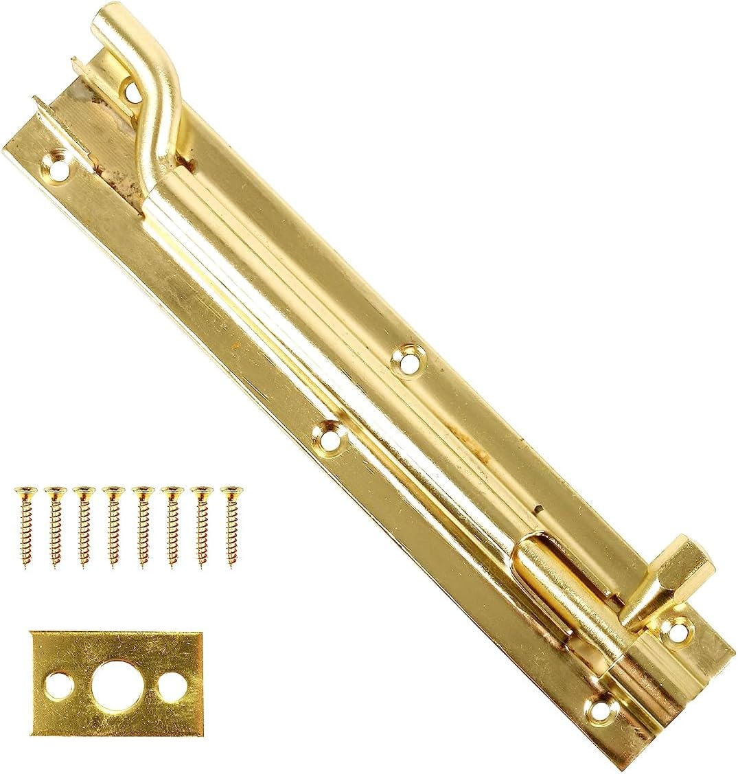 Merriway&reg; BH00769 Cranked Swan Neck Surface Slide Door Bolt, 150 Mm (6 Inch) - Brass