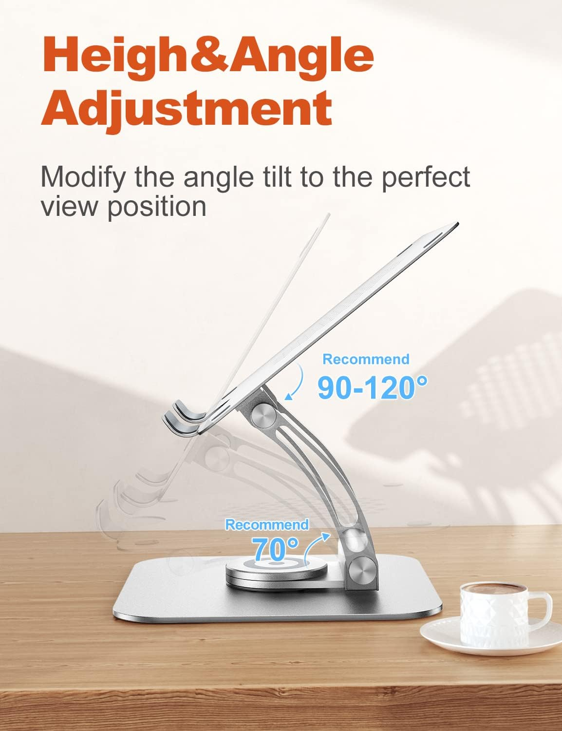 Tounee Swivel Laptop Stand for Desk, Adjustable Computer Stand Laptop Holder with 360&deg; Rotating Base, Ergonomic Laptop Riser Compatible with Air, Pro, All Laptop 10-16" (Silver) image number 3