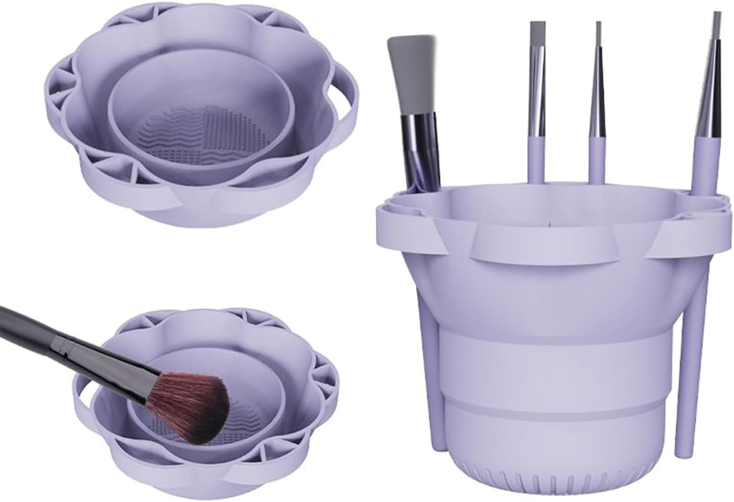 Dannisly Makeup Brush Cleaner Bowl - Cosmetic Brush Cleaner | Foldable Makeup Brushes Cleaner Mat | Make up Brush Washing Bowl, Scrubber Tools with Drying Washer for Women Home Travel Storage Salon image number 2