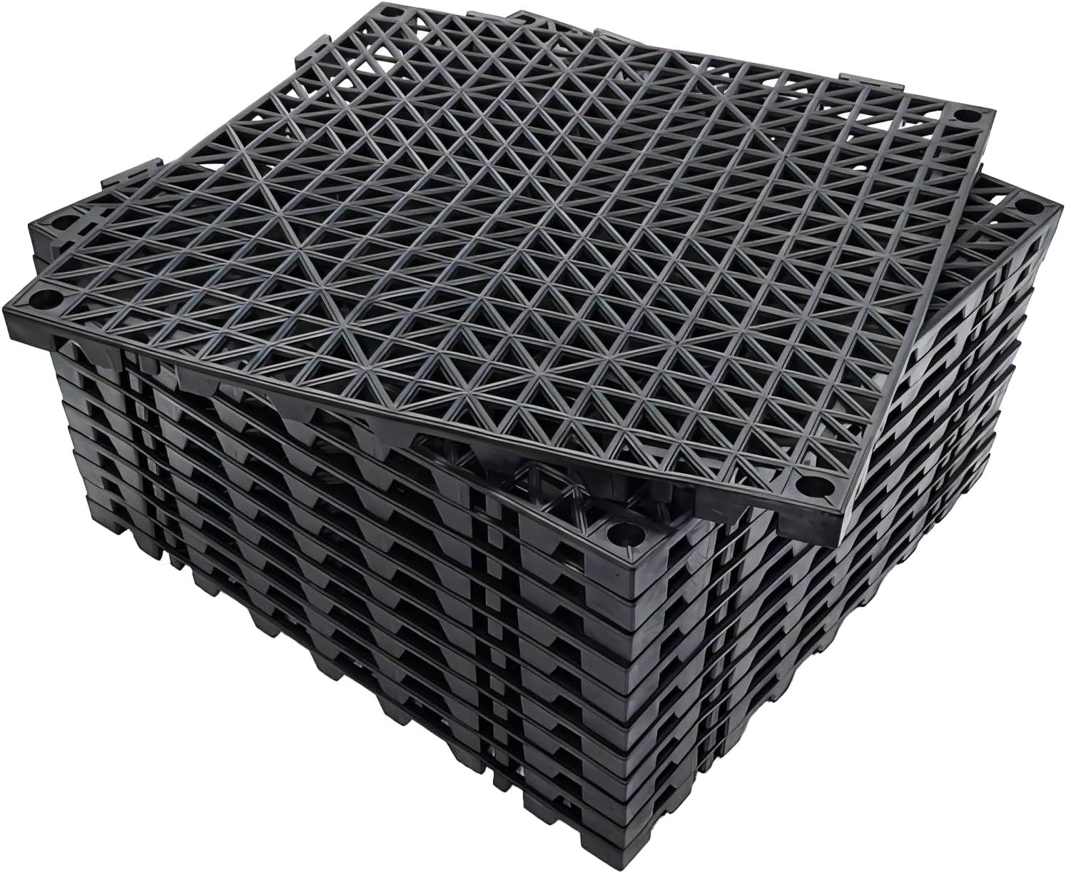 Modular Interlocking Cushion 30 X 30CM 12PCS Interlocking Rubber Floor Drain Holes Non-Slip Splicing Drainage Mats for Deck, Shower, Kitchen, Drain Pool, Sauna Bath, Indoor Outdoor,Black.