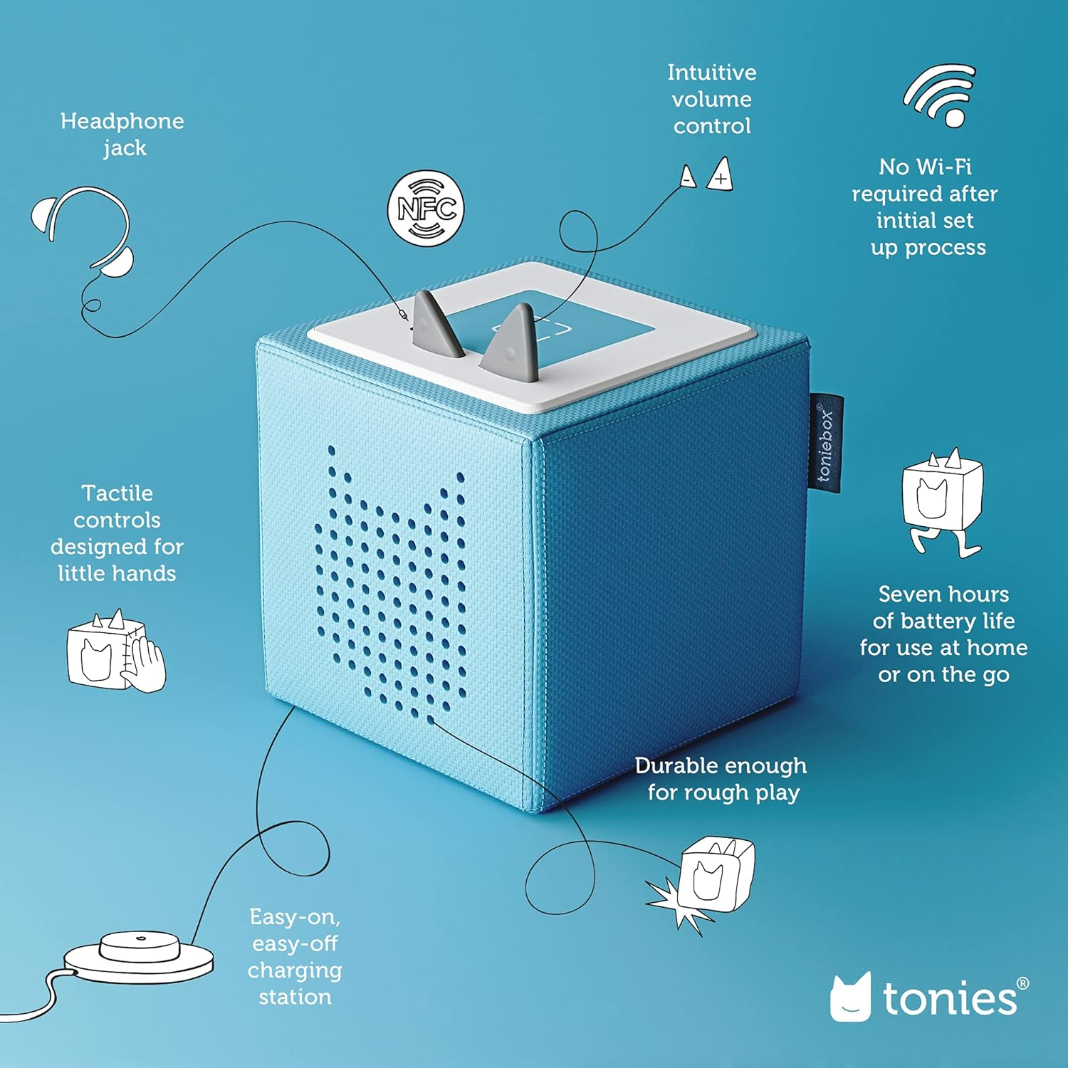 Toniebox Audio Player Starter Set with Elsa, Moana, Cinderella, and Ariel - Imagination Building, Screen-Free Digital Listening Experience for Stories, Music, and More - Light Blue image number 4