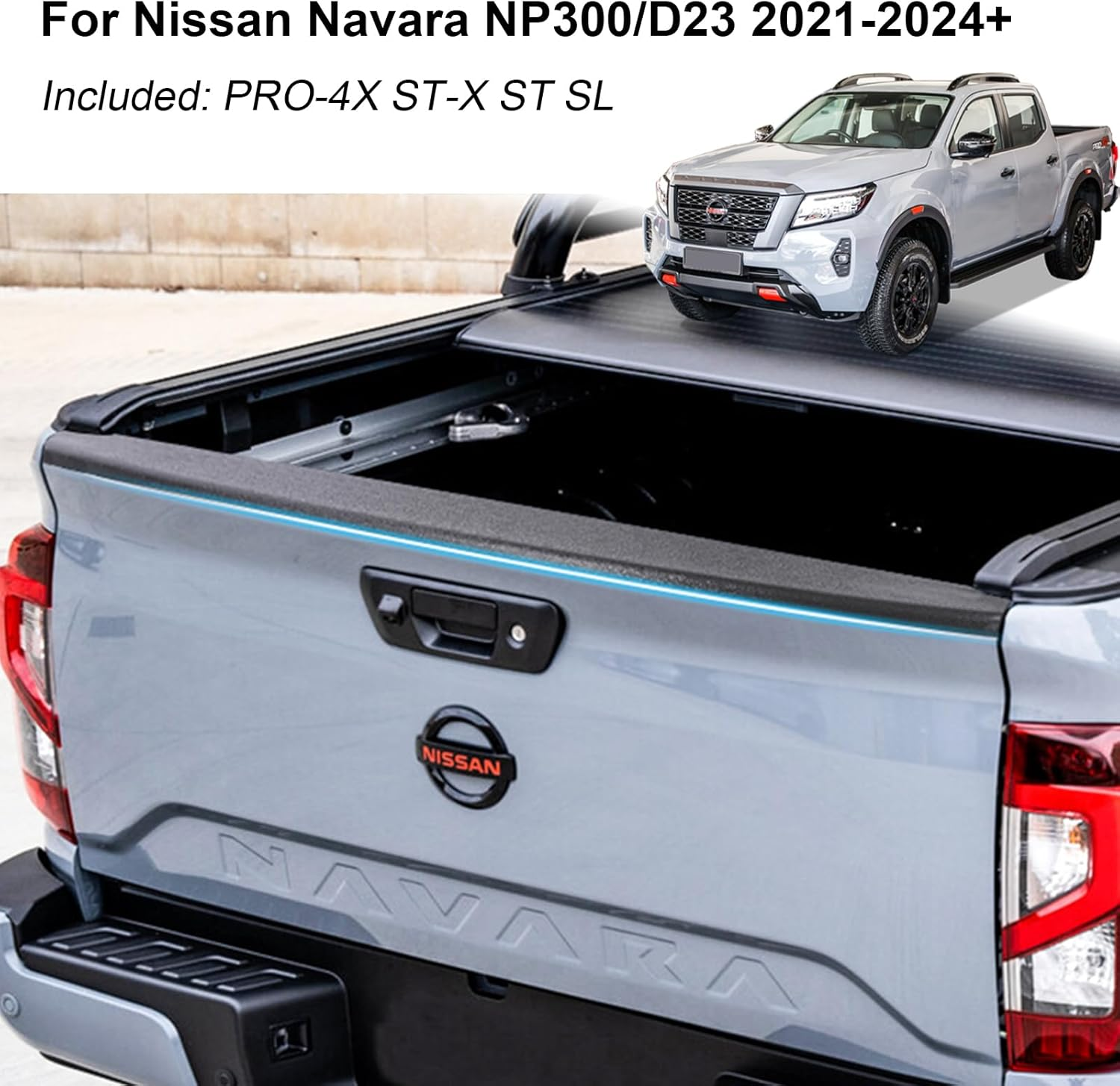 SUERAUTO4X4 Tailgate Protector Cover for Nissan Navara NP300 D23 2021-2024 Accessories PRO-4X ST-X ST SL, Rear Tailgate Rail Guard Cap Trim Car Exterior Textured Matte Black ABS