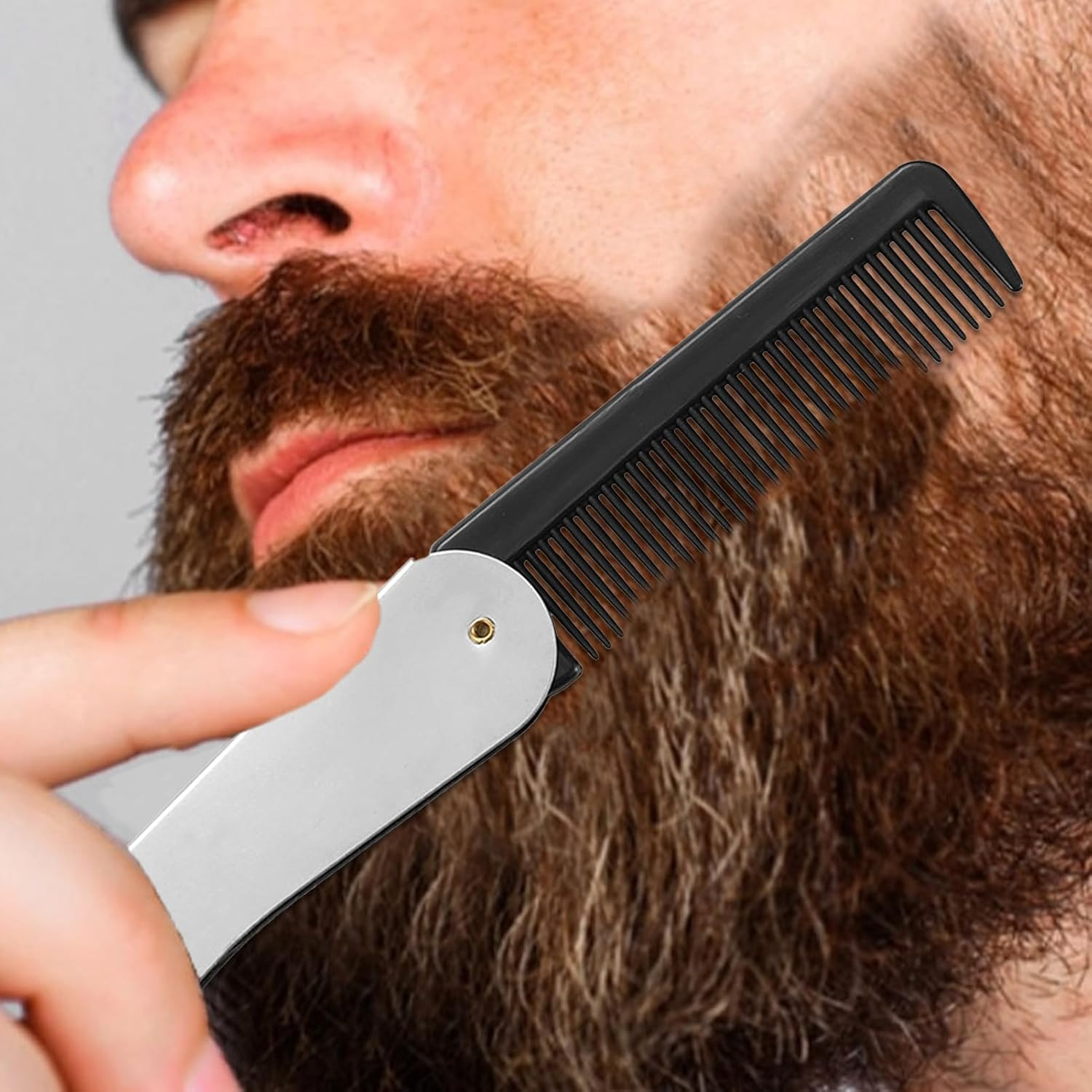 Men'S Beard Comb, Pocket Comb, Folding Comb, Mini Comb, Pocket Comb, Stainless Steel, Foldable, Pack of 1 image number 3