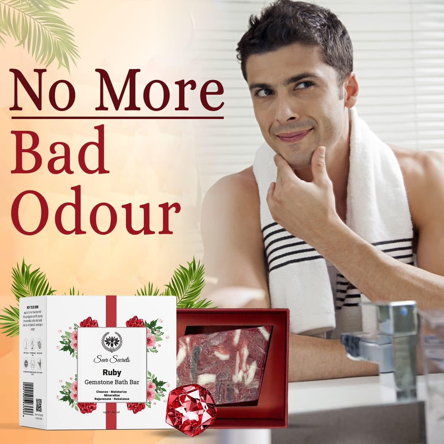 Seer Secrets 100% Natural Luxury Handmade Gemstone Ruby Bath Bar | Made with Organic Ingredients | Bath Soap Free from Paraben, Sulphate & Chemicals Pack of 3-161 * 3 Gm image number 2