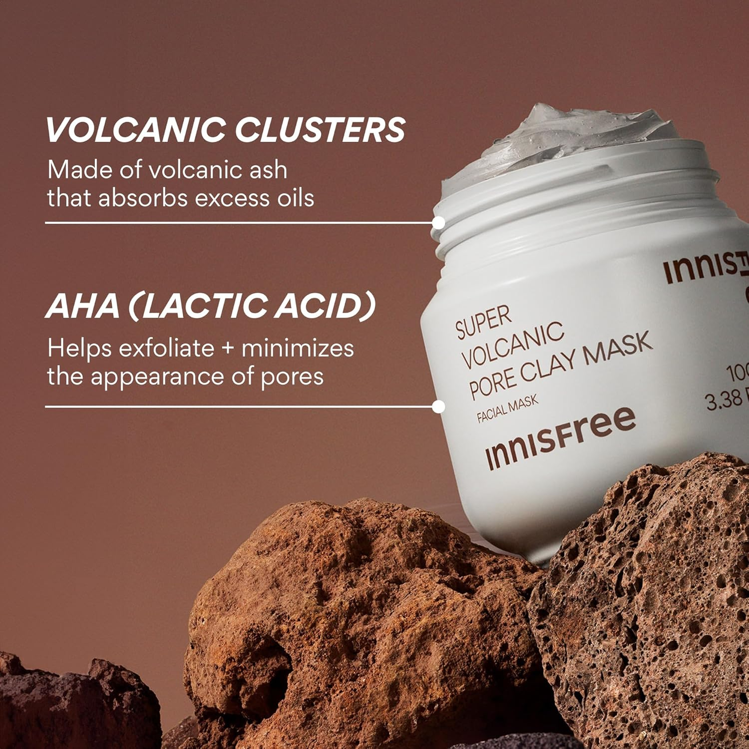 Innisfree Super Volcanic Pore Clay Mask, Korean Pore Clearing Clay Mask with Volcanic Clusters and AHA image number 4
