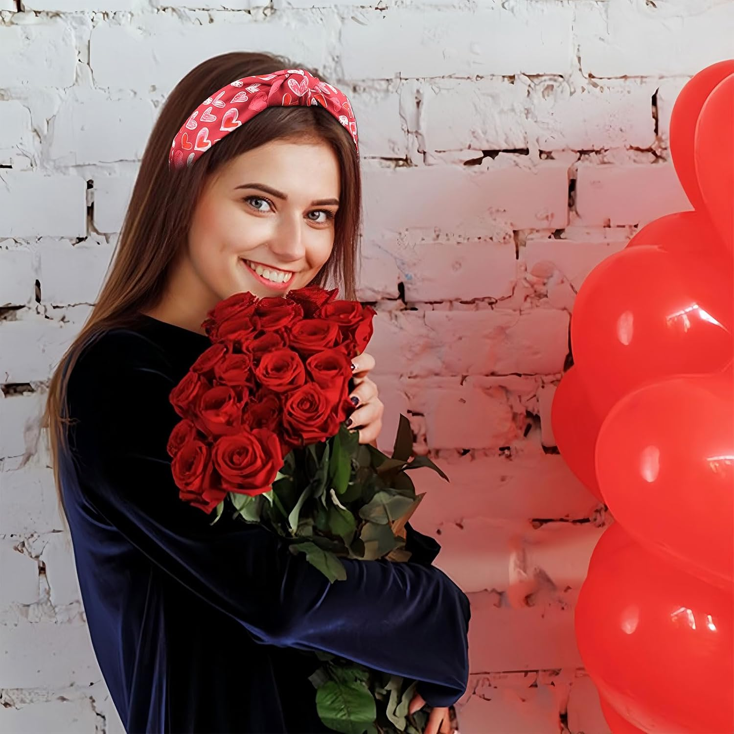 Valentines Headband for Women Girls, Graffiti Love Heart Hair Band, Pink Red Hearts Headbands Wide Knotted Non Slip Hair Accessories Valentines Day Wedding Party Supplies Romantic Decor - Style 1 image number 7