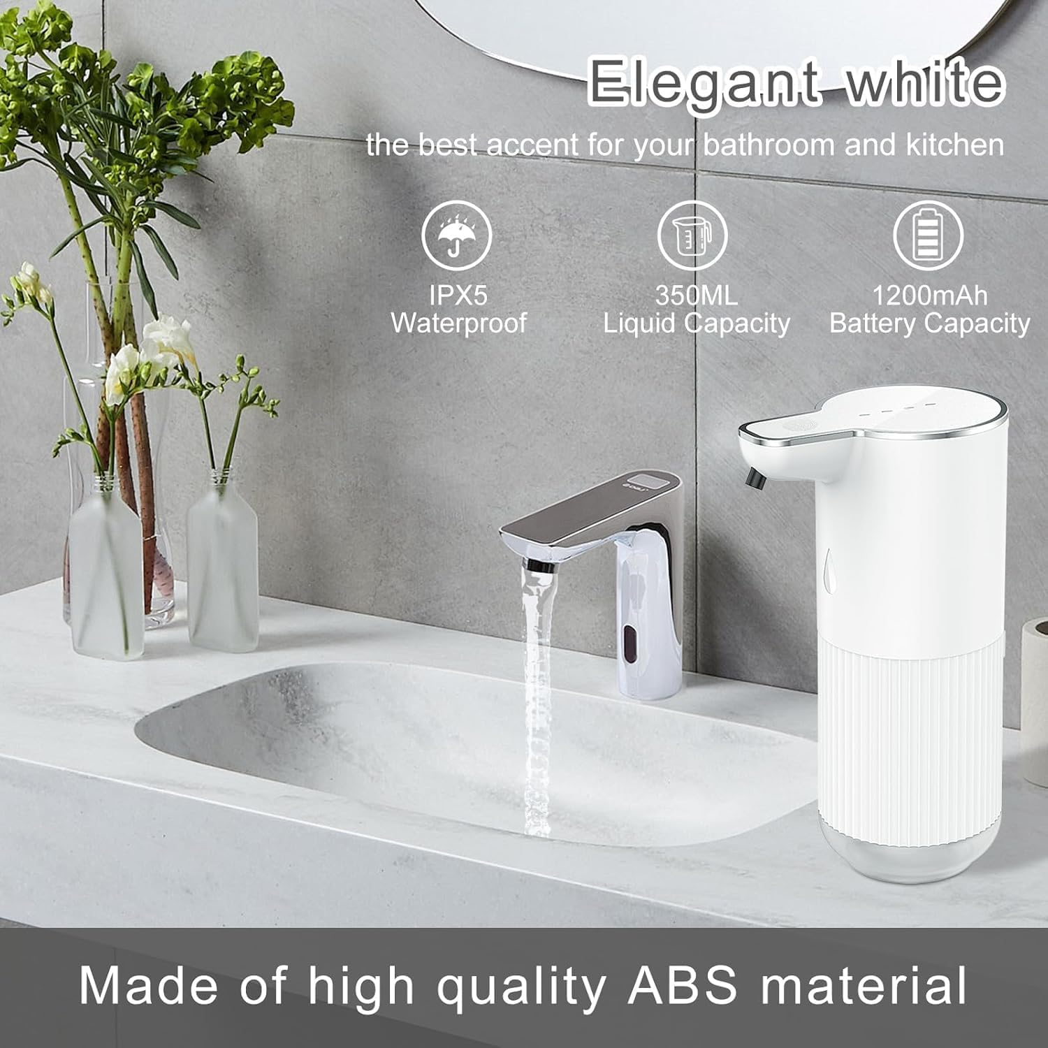 YVXUN Automatic Foaming Soap Dispenser,Touchless Hand Sanitizer Dispenser Electric,Hand Soap Dispenser 4-Level Adjustable,Foam Soap with USB C Rechargeable for Kitchen,Bathroom,Hotel,Restaurant(White) image number 1