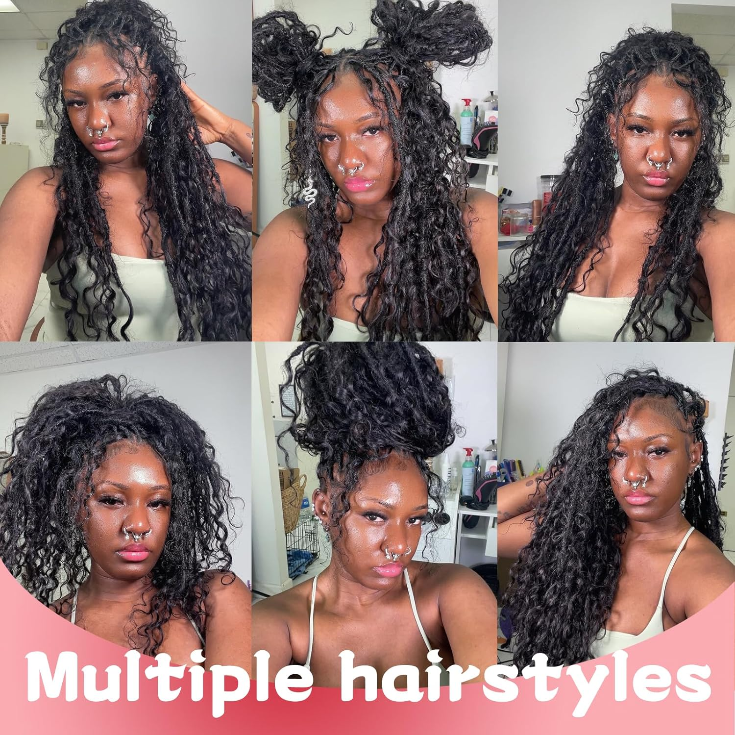 XIIMENALU Boho Faux Locs Crochet Hair 8 Packs Goddess Soft Locs with Curly Ends Pre-Looped Bohemian River Locs Crochet Hair Extensions for Black Women (1B#, 30 Inches (Pack of 8)) image number 3