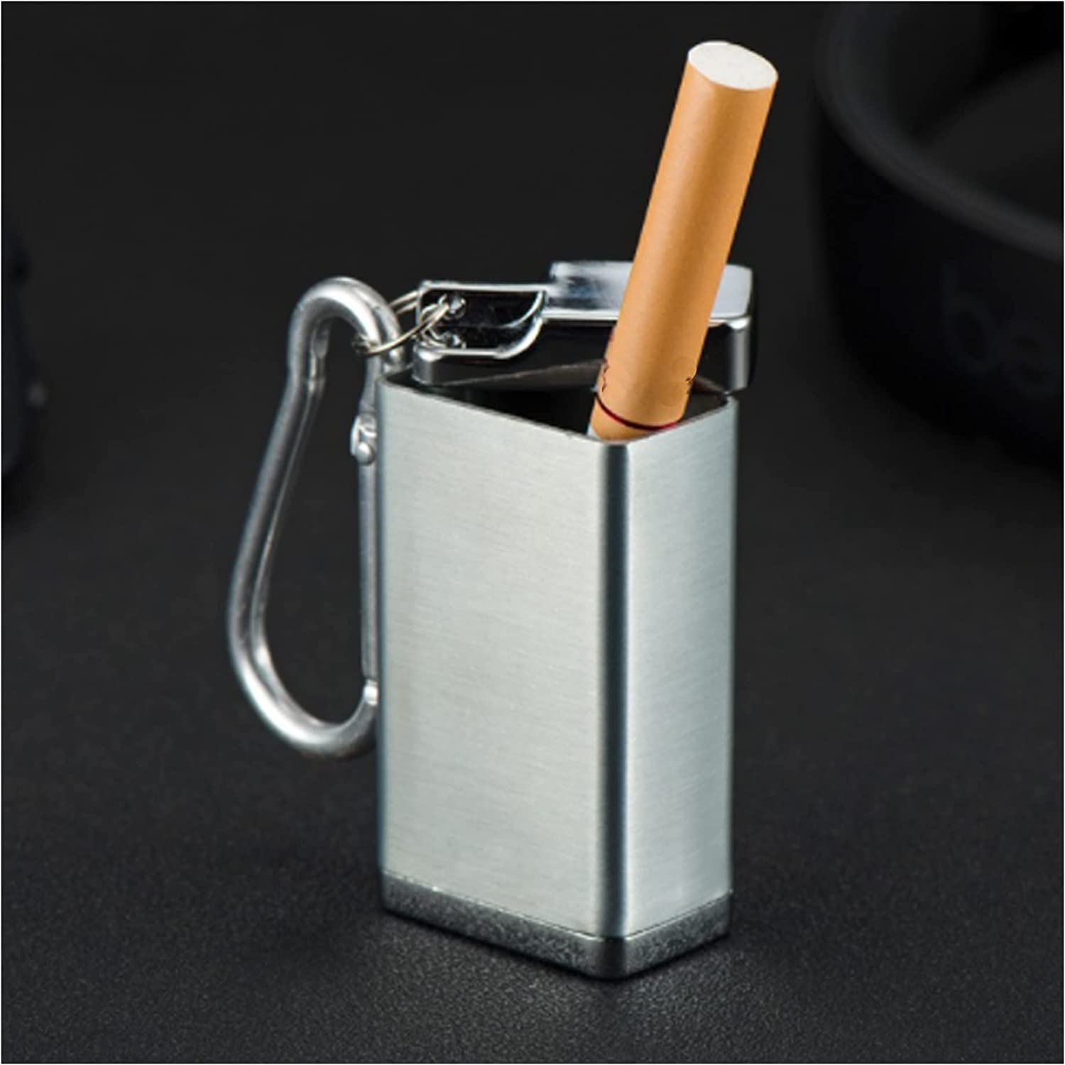 Portable Ashtray,Mini Pocket Metal Ash Holder for Outdoor Use with Lid and Hanging Hook (Silver) (S-PORTABLE-C) image number 2
