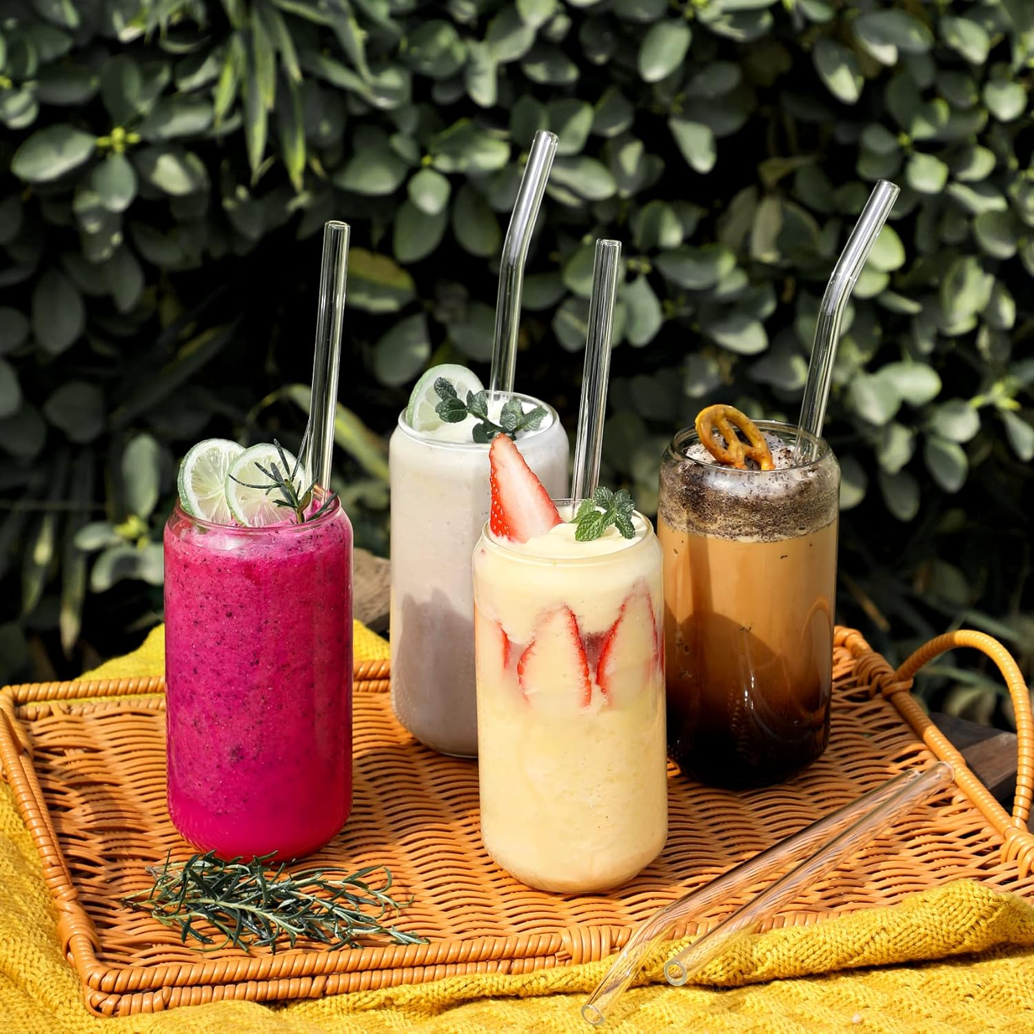 NETANY 12-Pack Reusable Glass Straws, Clear Glass Drinking Straw, 10''X10 MM, Set of 6 Straight and 6 Bent with 4 Cleaning Brushes - Perfect for Smoothies, Milkshakes, Tea, Juice - Dishwasher Safe image number 5