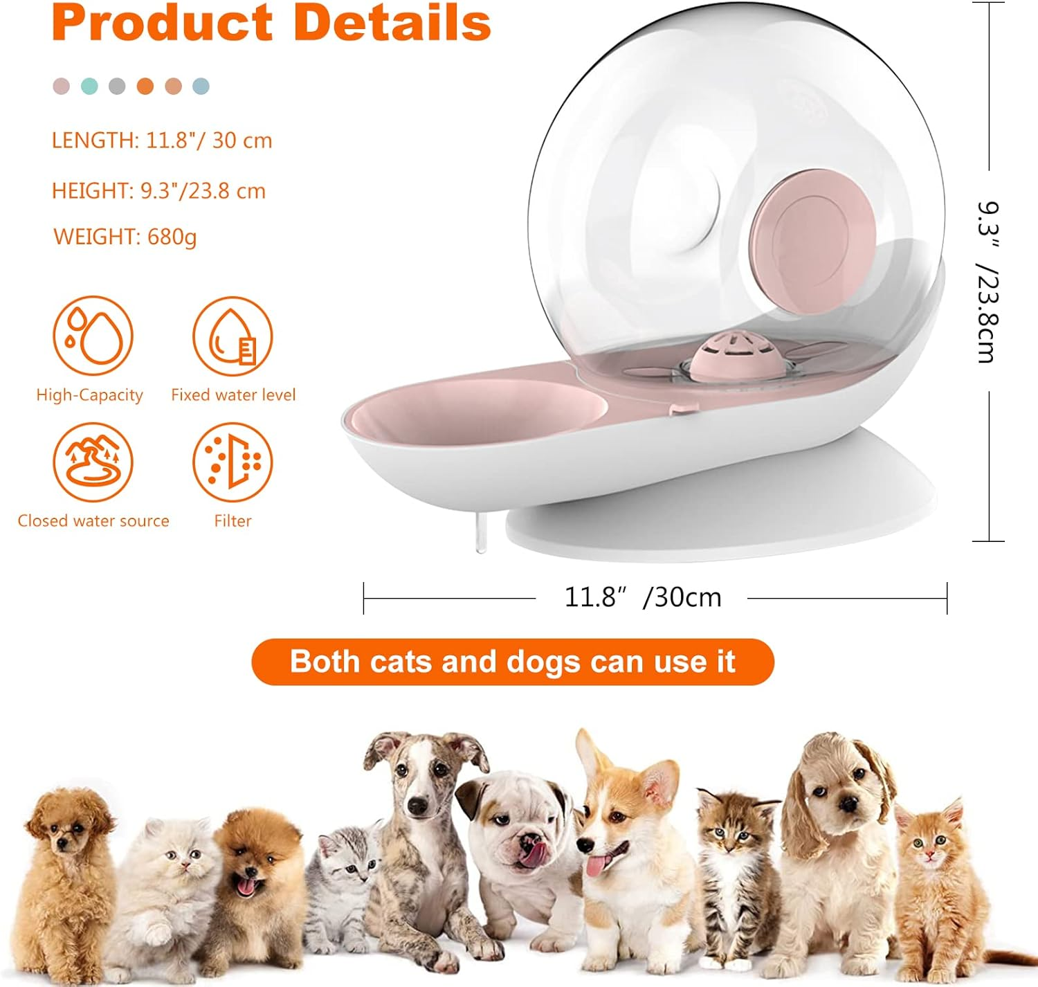PETCUTE Automatic Water Fountain for Dogs and Cats, Cat Dog Water Dispenser in Snail Shape, Cat Water Fountain with 2.8 L Large Capacity, Pet Water Dispenser for Cats and Dogs image number 1