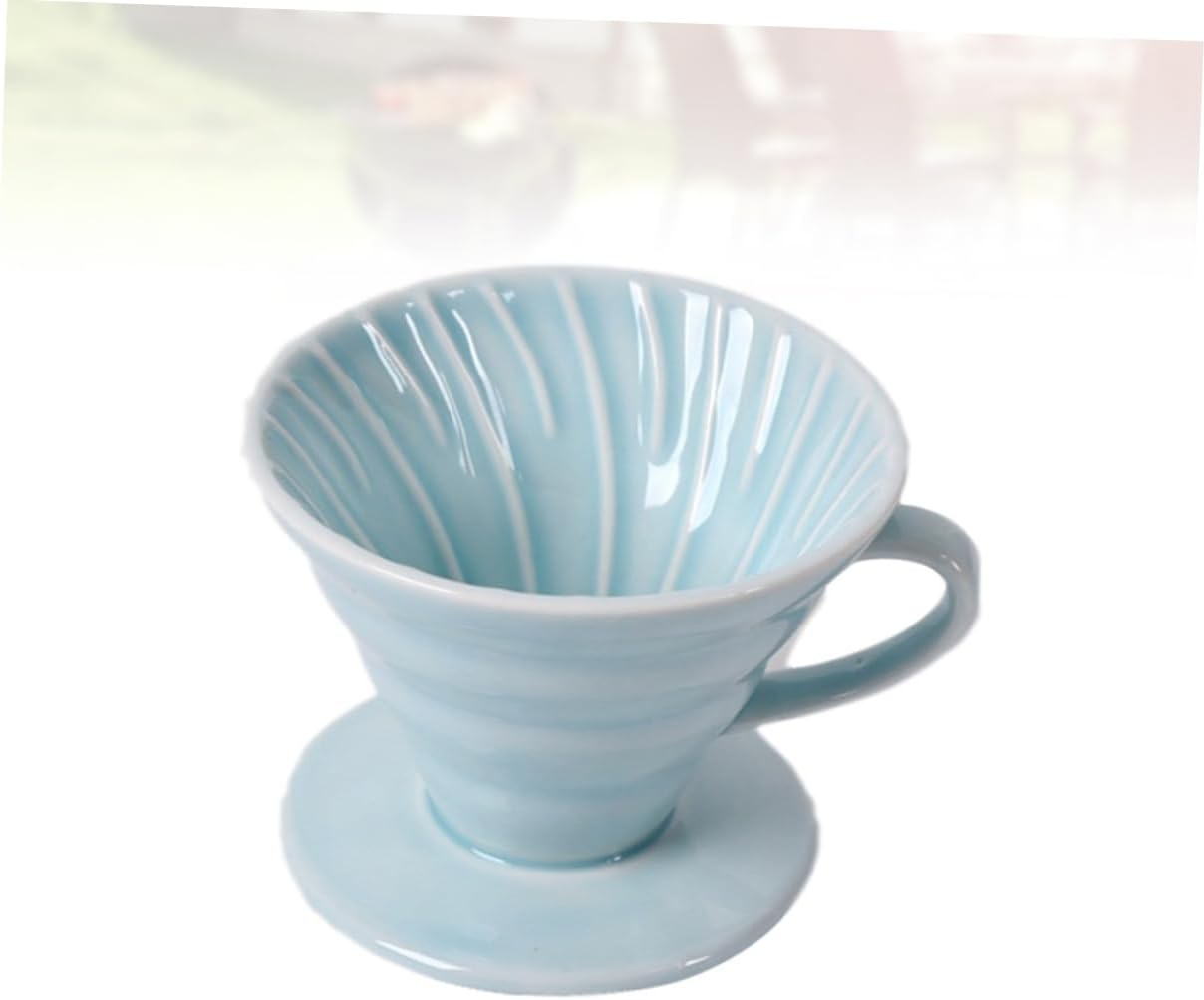 KOMBIUDA Ceramic Coffee Dripper Cone Filter Cup Spiral Groove Sky Blue 1-4 Cup Capacity Handmade Coffee Strainer Suitable for Home and Office Brewing image number 7