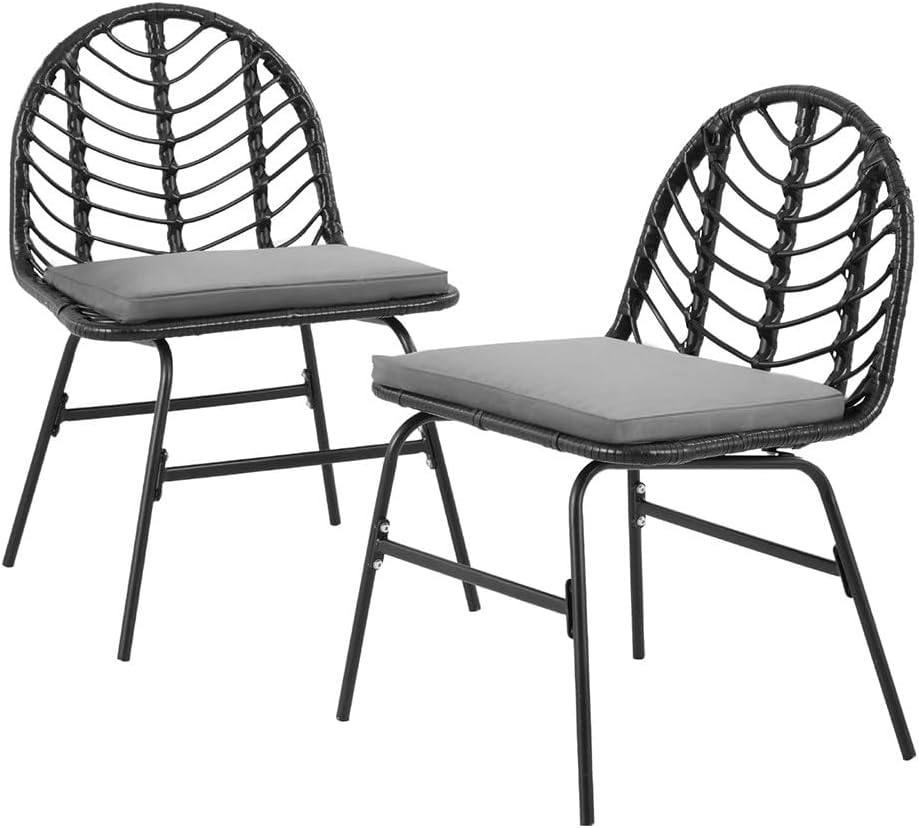 Gardeon 2X Outdoor Chairs Dining Chair Lounge Wicker Patio Furniture Black image number 1