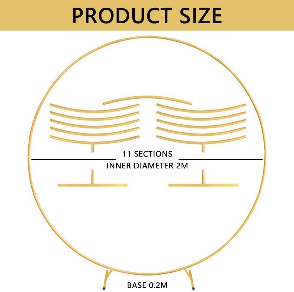 Gold round Balloon Arch Stand &ndash; 2.2 M Metal Circle Wedding Backdrop Frame for Ceremony, Party, Baby Shower, Graduation & Photo Booth Decorations (Indoor & Outdoor Use) image number 5