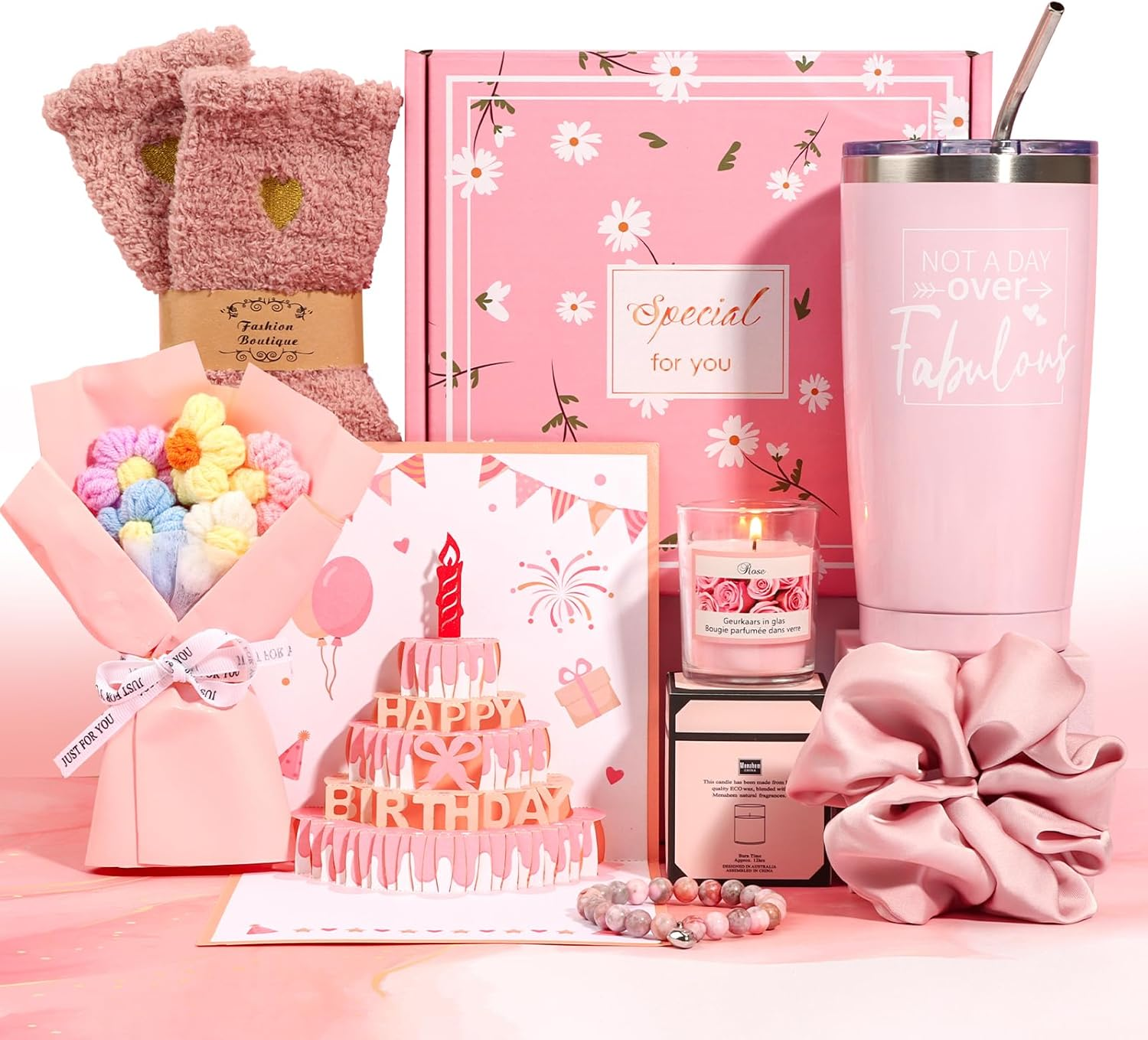 Birthday Gifts for Women Friendship, Pink Relaxing Spa Gifts Basket Set for Women, Self Care Gifts Unique Happy Birthday Gift Idea for Mom Her Best Friends Sister Wife Girlfriend Coworker Teacher image number 3