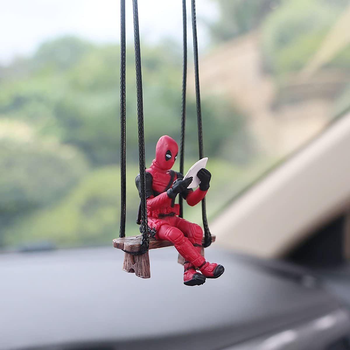Funny Anime Car Mirror Hanging Accessories Car Pendant Reading Deadpol Ornaments Auto Rearview Mirror Decoration Car Accessories Car Interior Decor image number 2
