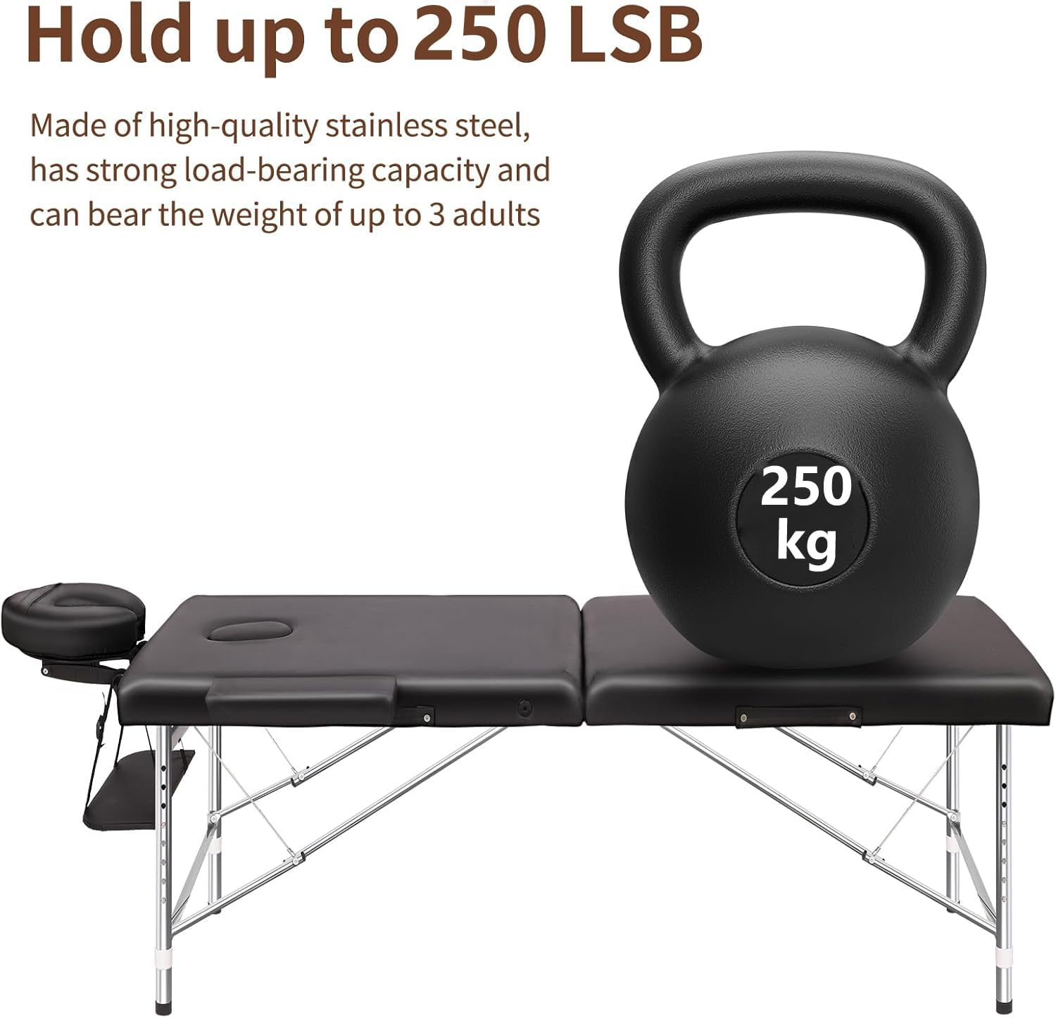 Massage Table Black 60M Portable Aluminium, Massages Therapy Bed, Folding Beauty Spa Waxing Tables Headrest 3 Fold Chair Carry Bag Beds, Black image number 2