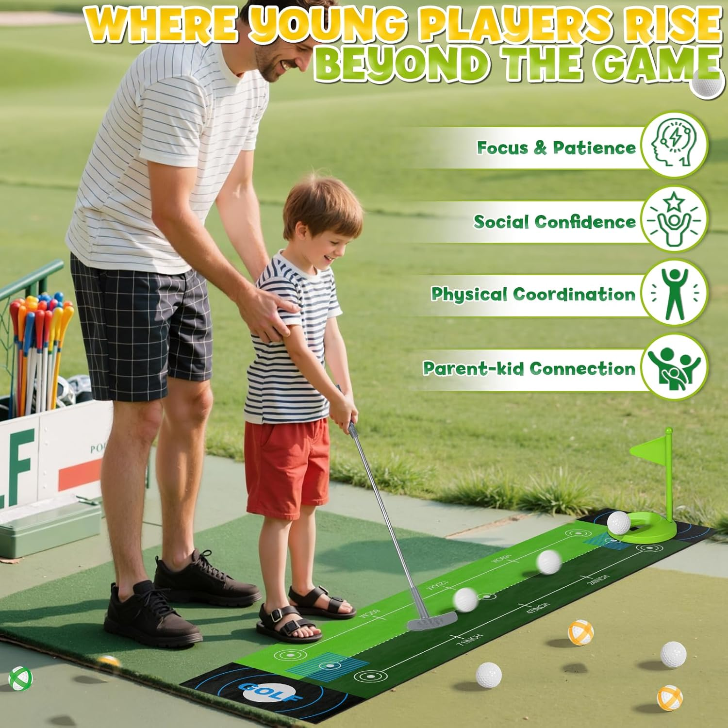 Lehoo Castle Kids Golf Set, Toddler Golf Set with 8 Golf Balls, 3 Golf Clubs, Sport & Outdoor Toys with Tees, Net, Toys for 3 4 5 Year Old Boys Girls image number 5