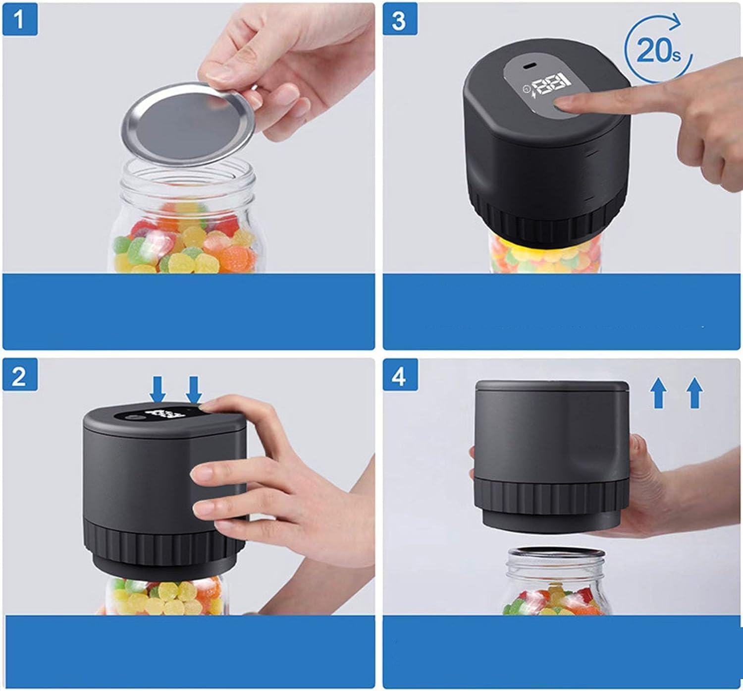 Mason Genie Vacuum Sealer, 2024 New Electric Mason Jar Vacuum Sealer, Cordless Everjar Vacuum Sealer for Wide Mouth and Regular Mouth Mason Jars for Food Storage (Black) image number 1