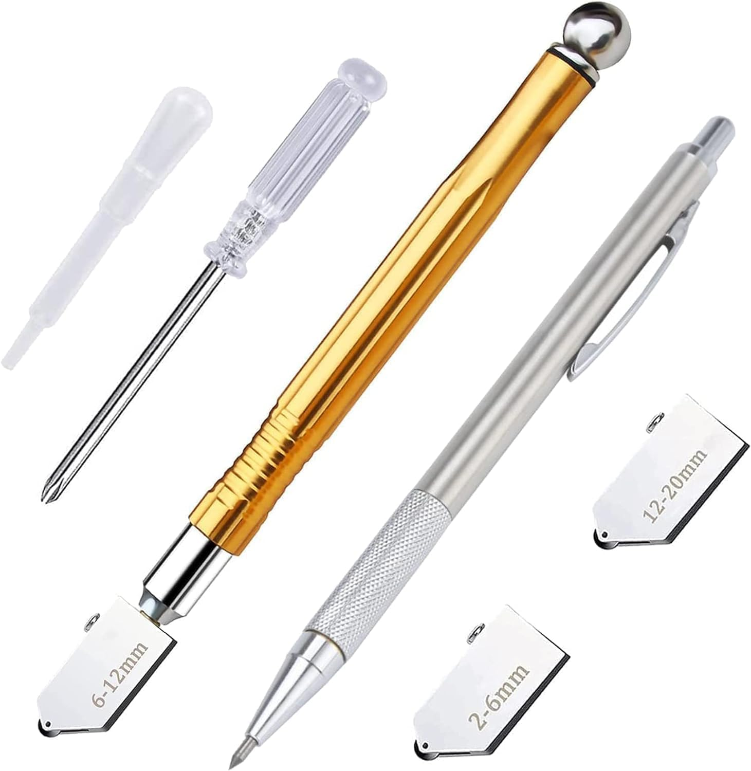 KEWAYO Glass Cutting Tool Kit, 2-20Mm Metal Handle Glass Tile Cutting Pen Style Oil Feed Carbide Tip with 2 Replacement Heads, for Cutting Glass, Mirror and Tiles image number 6