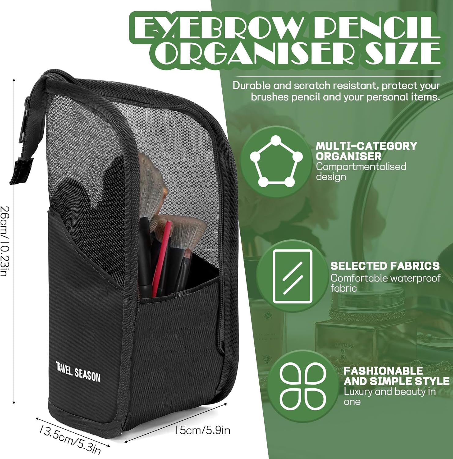 Travel Makeup Brush Bag, Waterproof Stand-Up Makeup Brushes Organizer, Portable Makeup Brush Holder for Travel (Black) image number 5